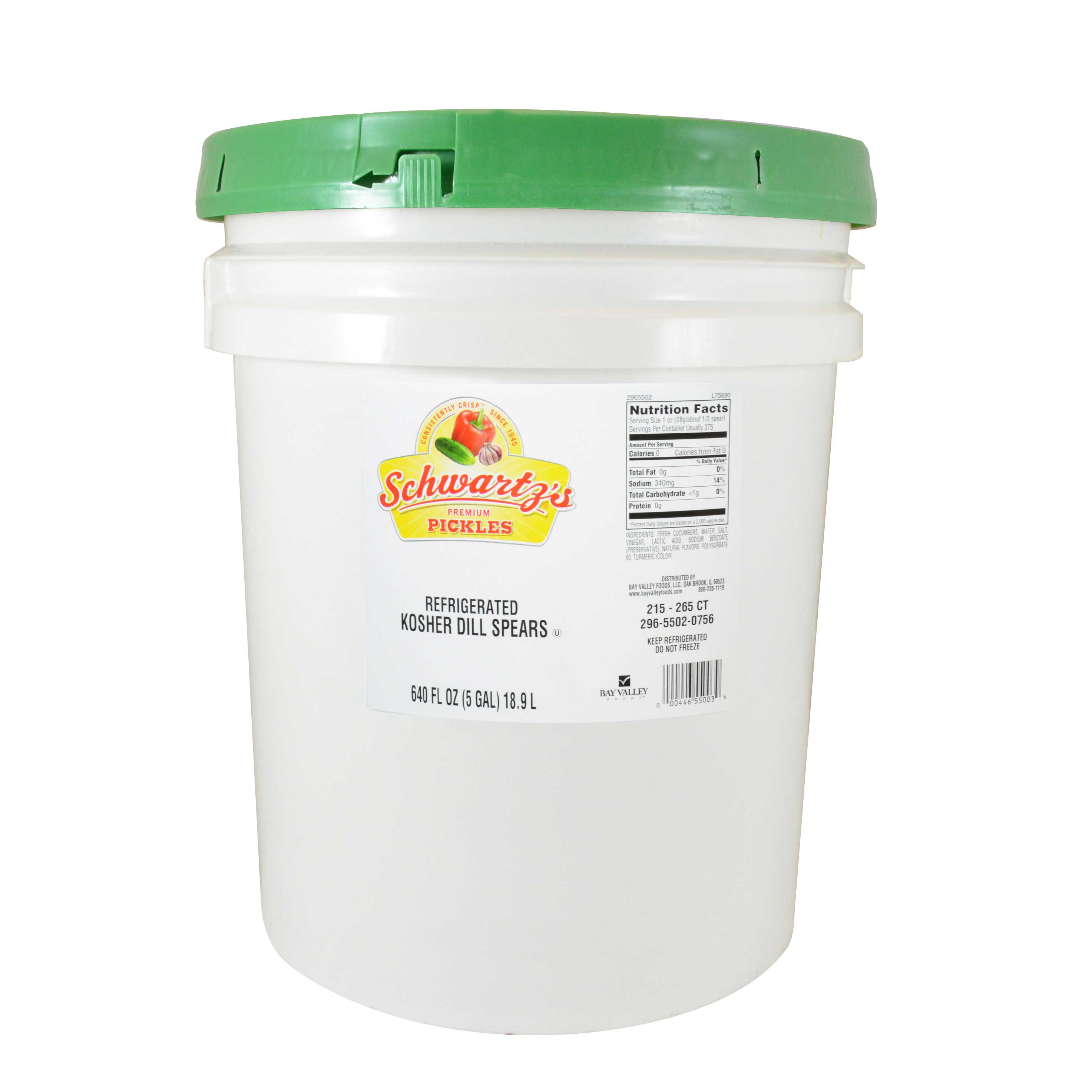 Schwartz's Label Kosher Spear Dill Pickle, 5 Gallon