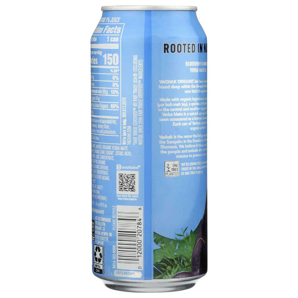 Yachak Organic Plant Based Berry Blue Yerba Mate Energy Tea, 16 Fluid Ounce -- 12 Per Case