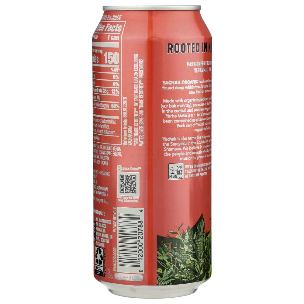 Yachak Organic Plant Based Passion Fruit Yerba Mate Energy Tea, 16 Fluid Ounce -- 12 Per Case