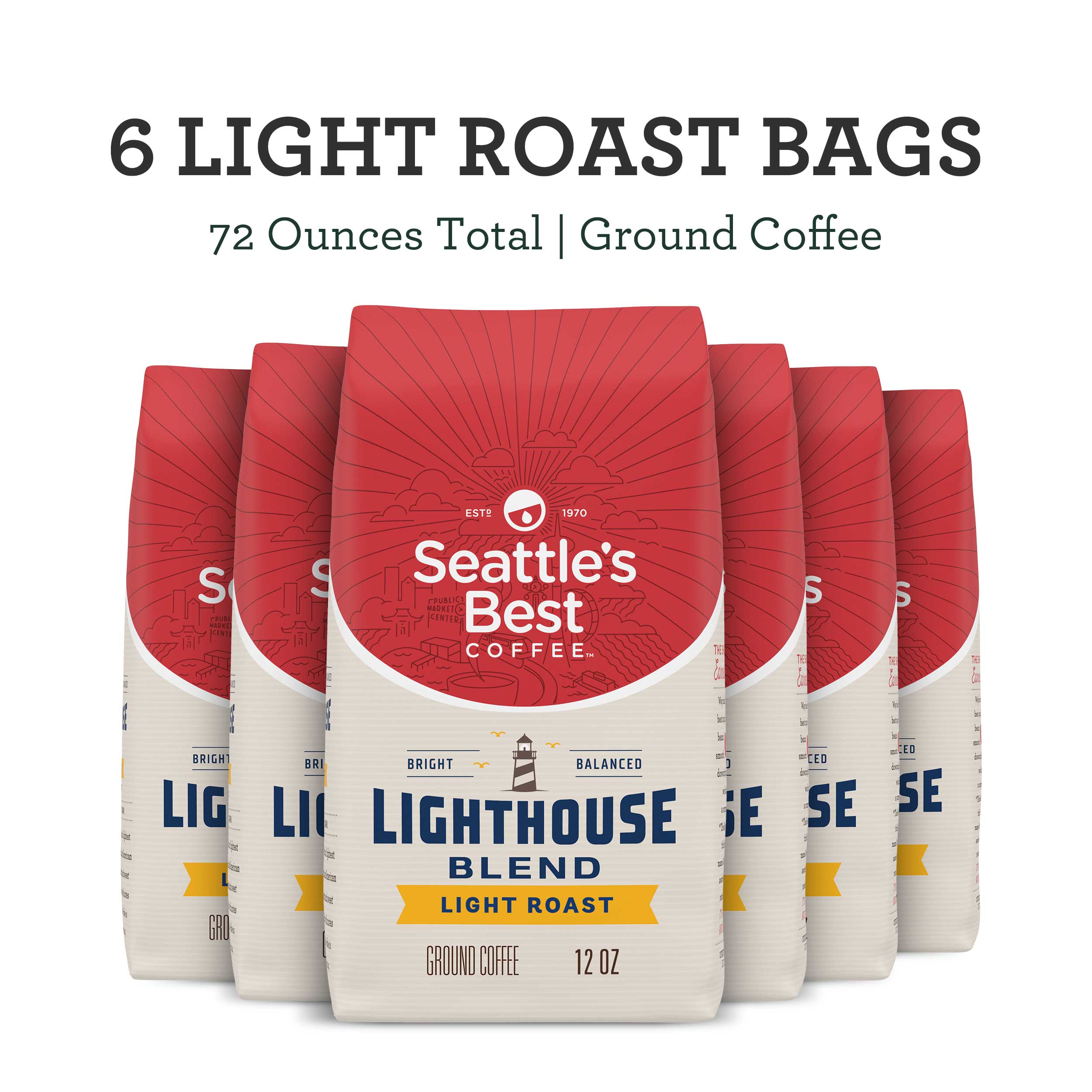Seattle's Best Coffee Lighthouse Blend Light Roast Whole Bean Coffee, 12 Ounce -- 6 Per Case