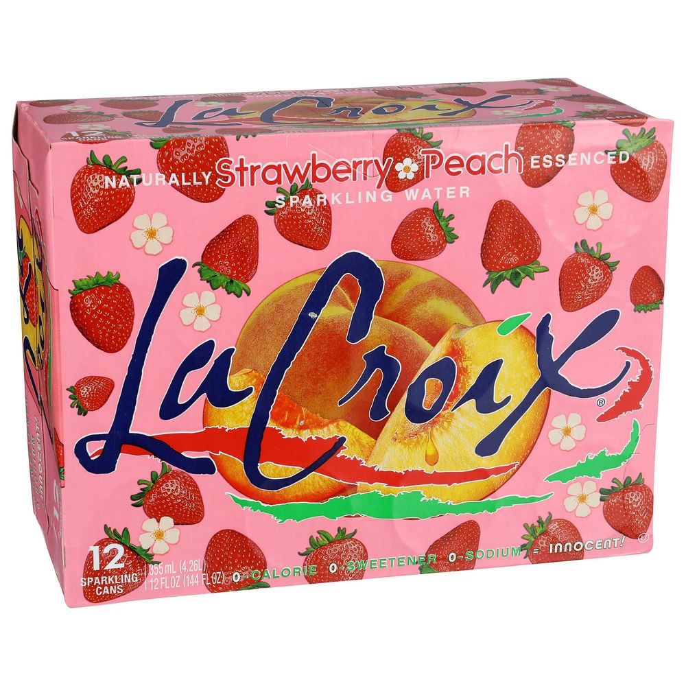 Agua Con Gas Lacroix De Fresa Y Durazno De 12 Onzas Líquidas, 12 Unidades -- 2 Por Caja