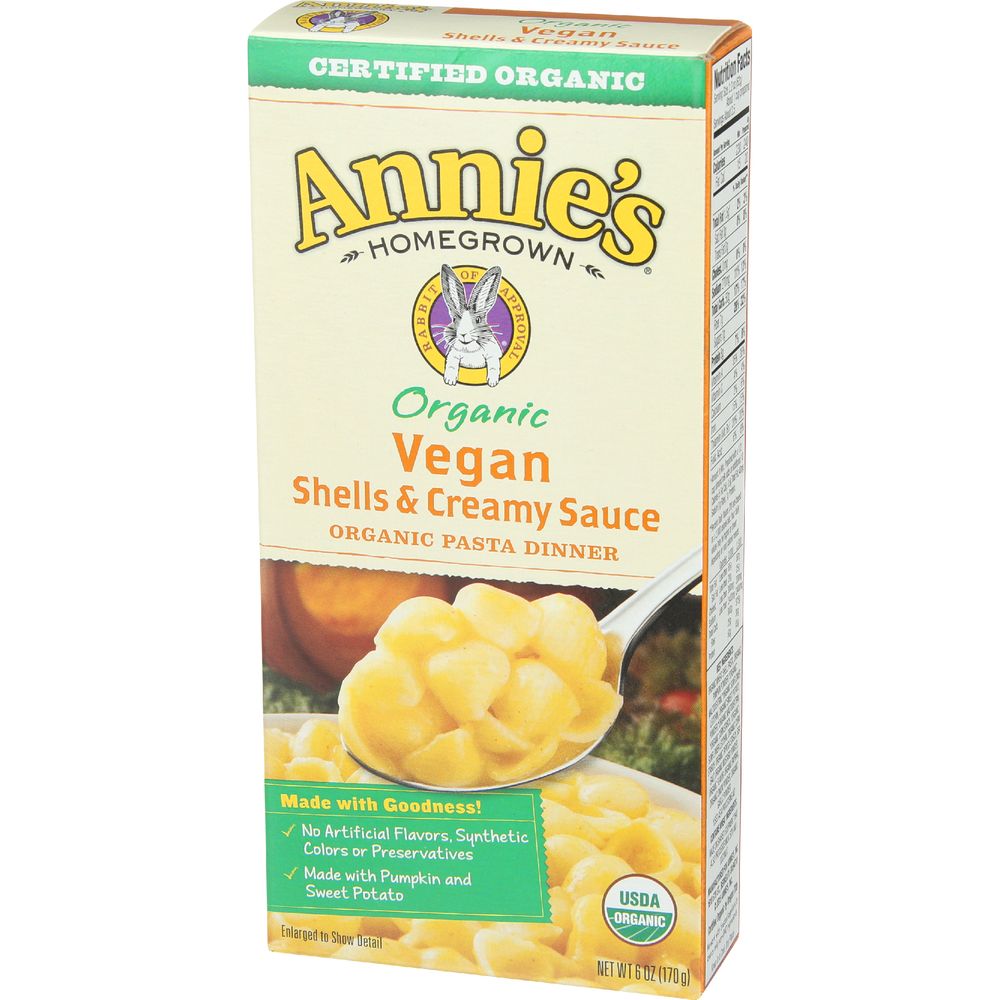 Annie's Homegrown Organic Vegan Shells And Creamy Sauce Macaroni And Cheese, 6 Ounce -- 12 Per Case