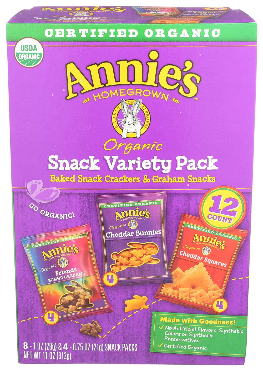 Annies Homegrown Baked Snack Crackers Variety Pack, 12 count per pack