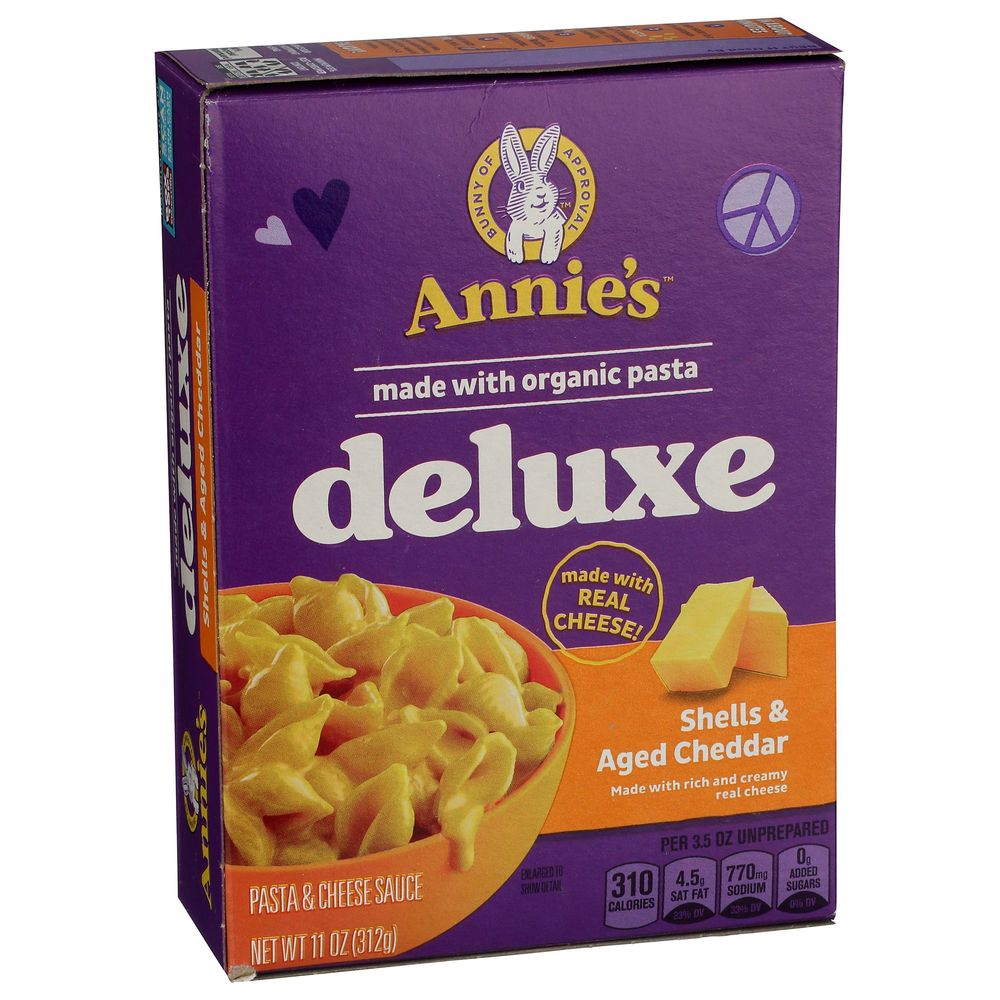 Annies Homegrown Organic Deluxe Rich and Creamy Shells and Aged Cheddar Macaroni and Cheese, 11 Ounce -- 12 per case