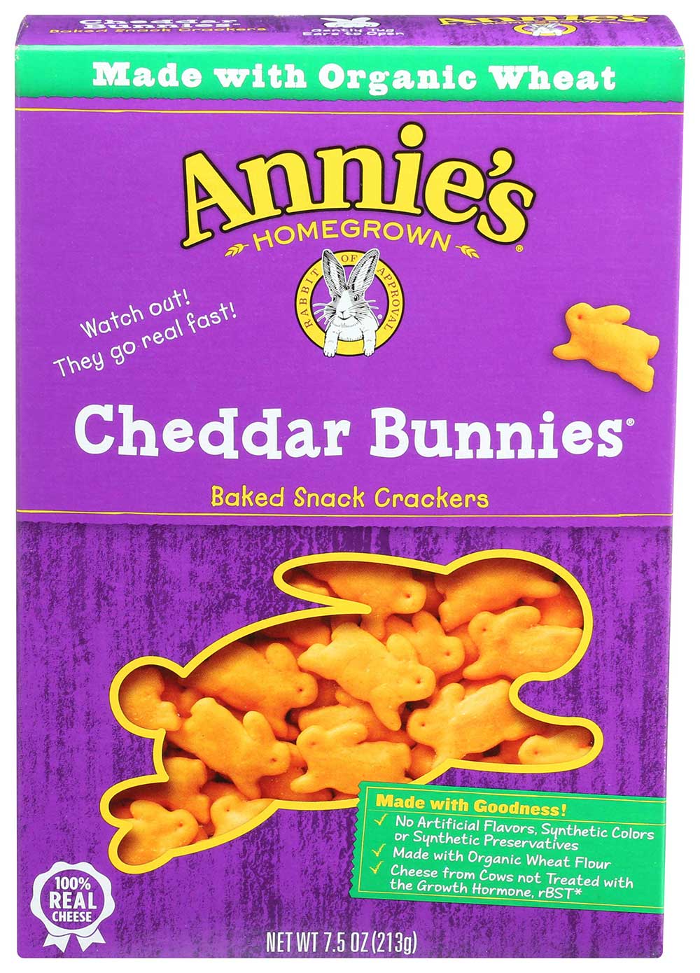 Annie's Homegrown Organic Cheddar Bunnies Baked Snack Cracker, 7.5 Ounce -- 12 Per Case