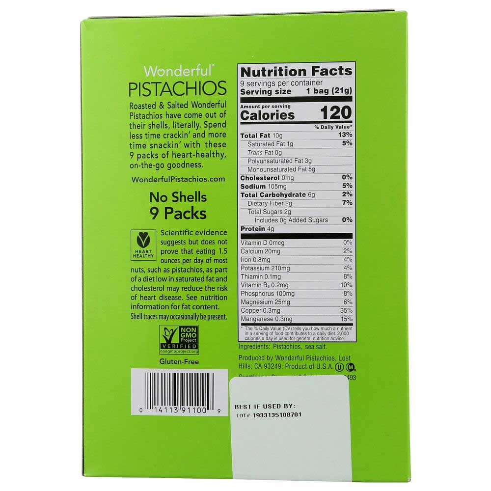 Wonderful Roasted And Salted No Shell Pistachios, 6.75 Ounce -- 4 Per Case