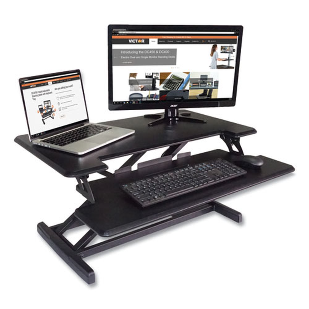 Victor Black High Rise Height Adjustable Compact Standing Desk With Keyboard Tray, 32.5 X 25 X 19 Inch