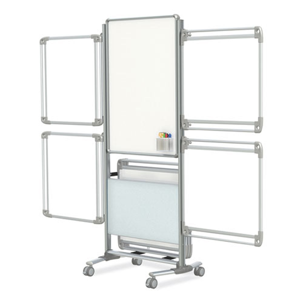 Ghent Satin Aluminum Frame White Surface Nexus Easel Whiteboard, 32 X 76.13 Inch