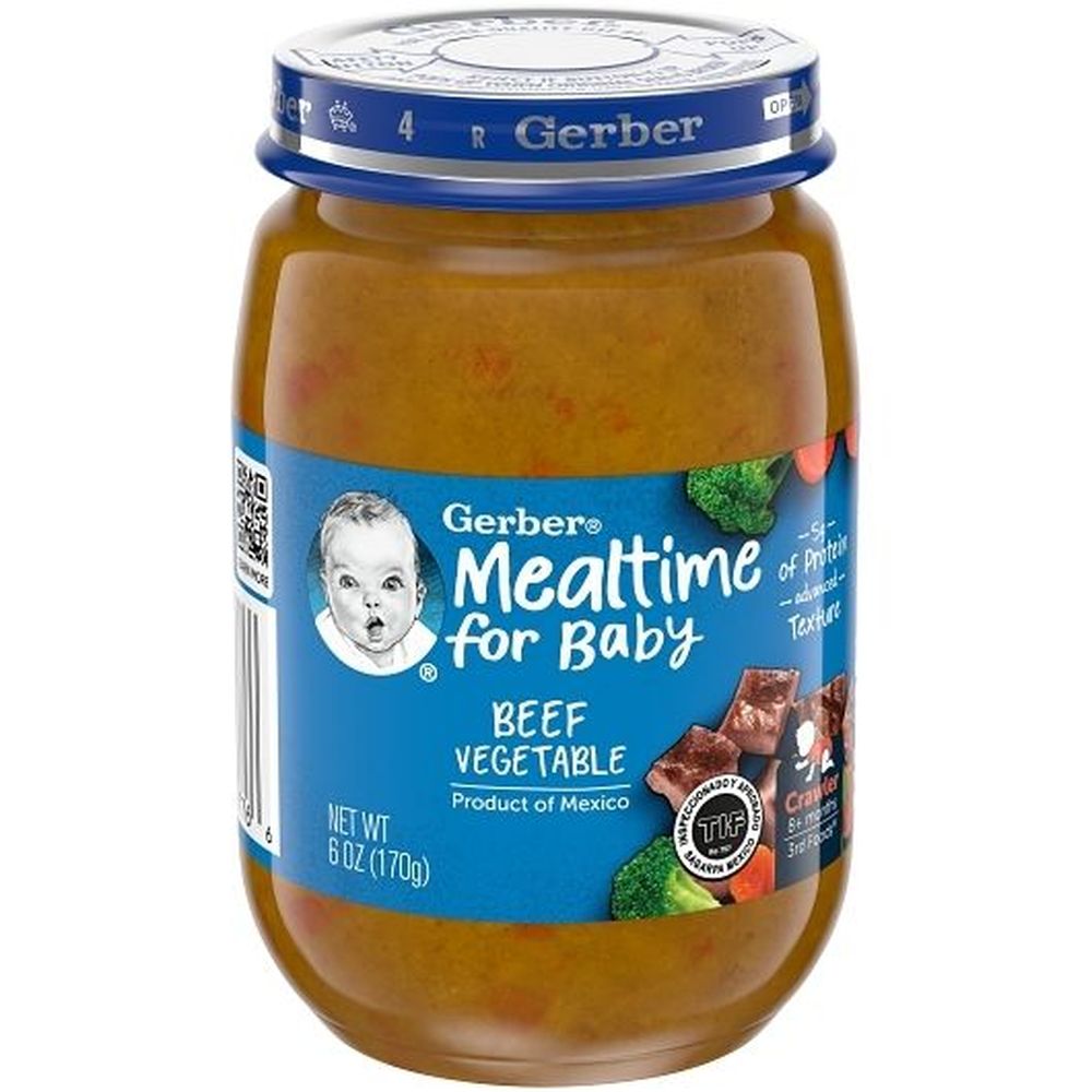 Gerber Mealtime For Baby Beef Vegetable Puree Baby Food, 6 Ounce -- 12 Per Case