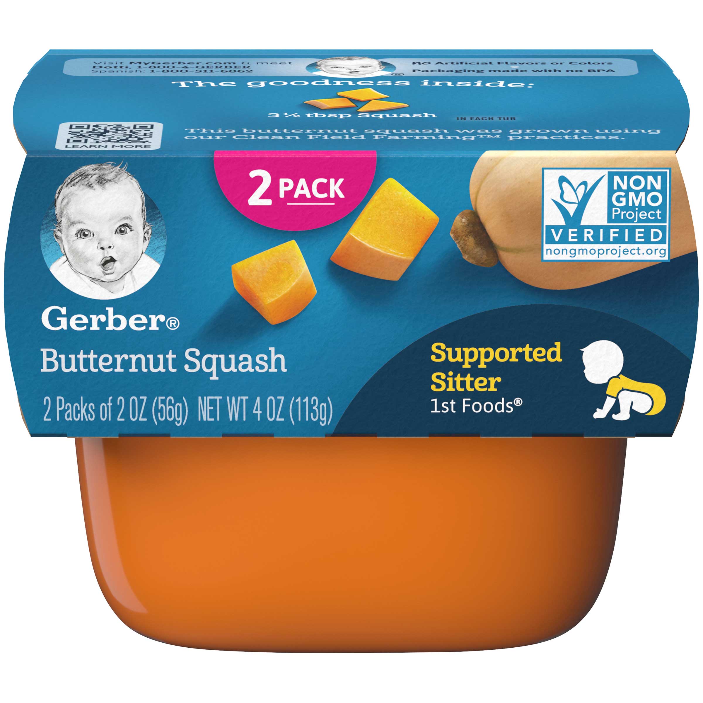Gerber 1st Foods Butternut Squash Baby Food Multi Pack 4 Ounce Tub 8 per case