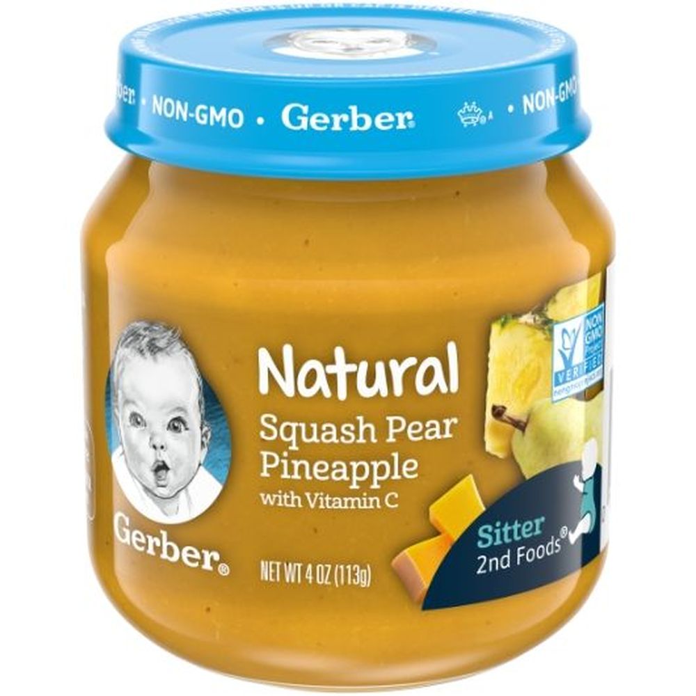 Gerber 2nd Foods Natural for Baby Baby Food, Squash Pear Pineapple, 4 oz Jar (10 Pack), image size:1000x1000