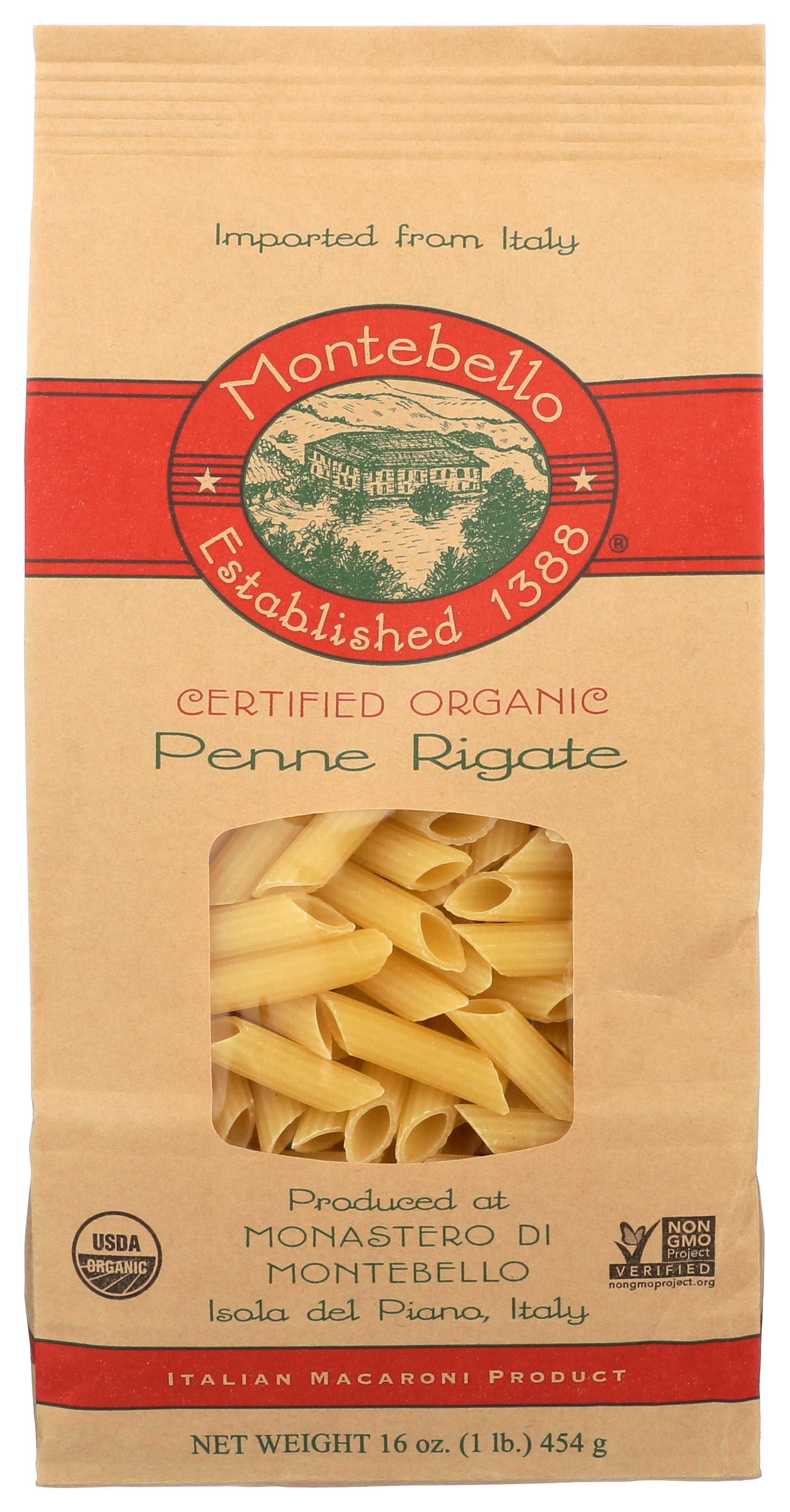 Montebello Organic Penne Rigate Pasta, 1 Pound -- 12 Per Case