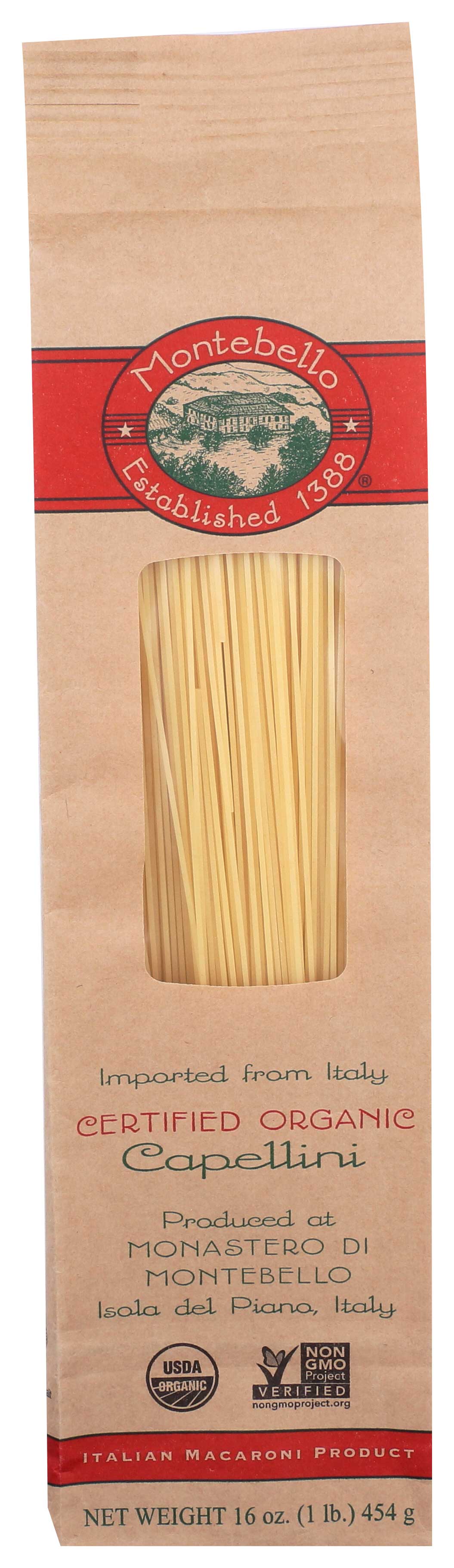 Montebello Organic Capellini Pasta, 1 Pound -- 12 Per Case
