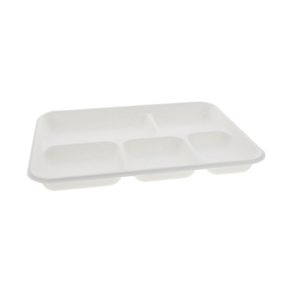 Pactiv White PFAS Free Compostable Molded Fiber 5 Compartment Tray, 10