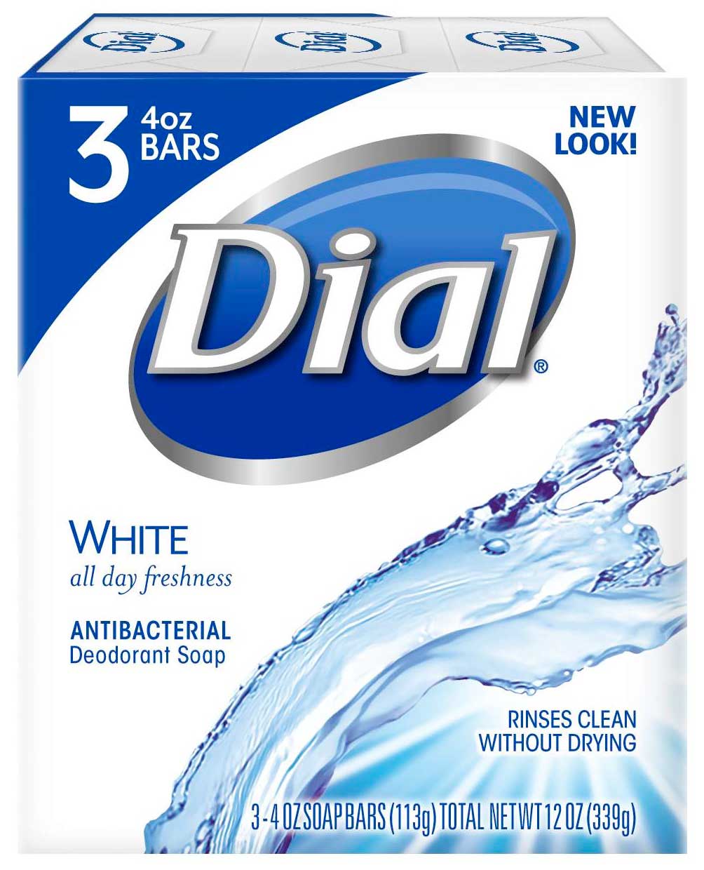 Dial Antibacterial White Deodorant Bar Soap 4 Ounce 3 count per pack 12 packs per