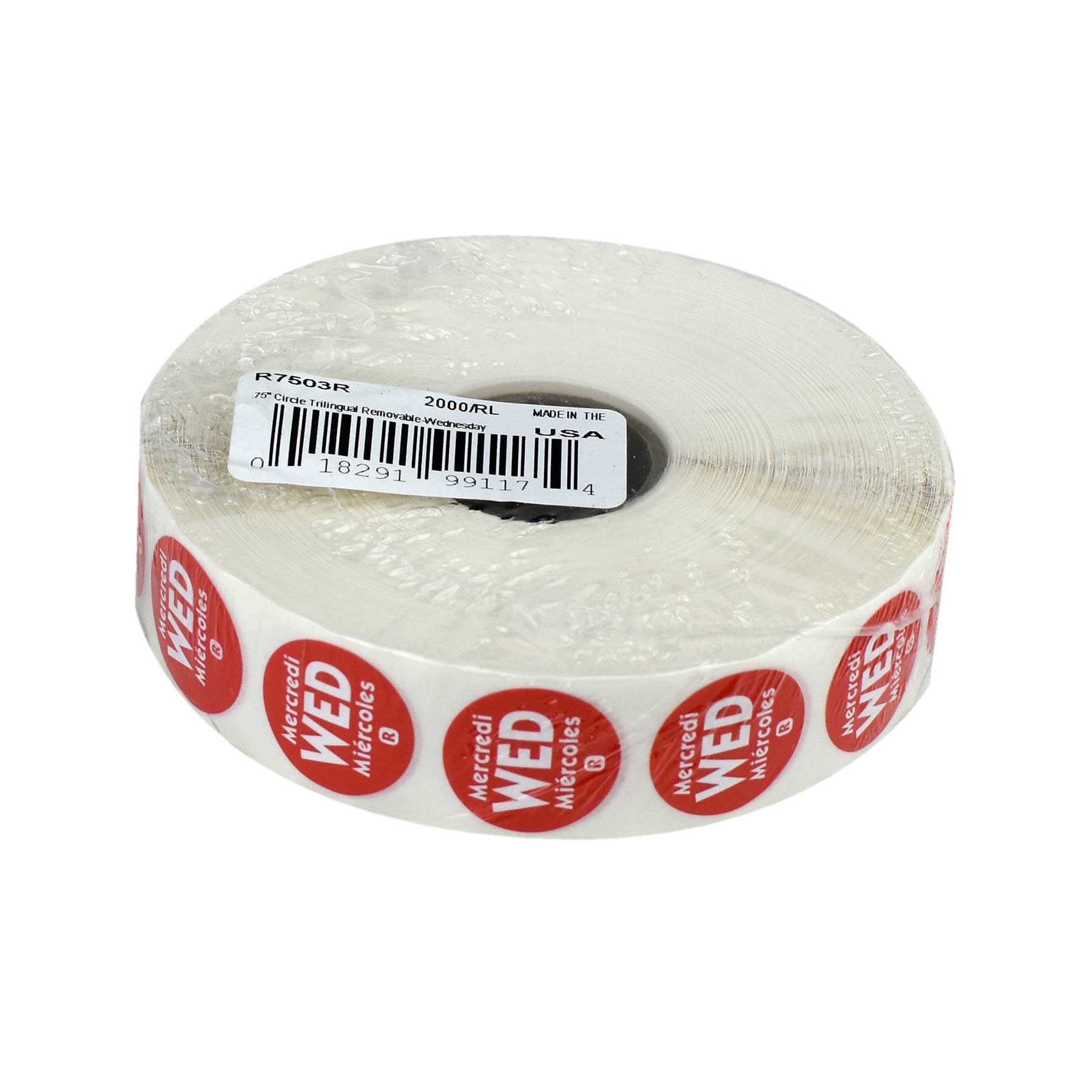 Ncco Dateit Red Trilingual Removable Label, Wednesday, 0.75 Inch Circle -- 2000 Per Case