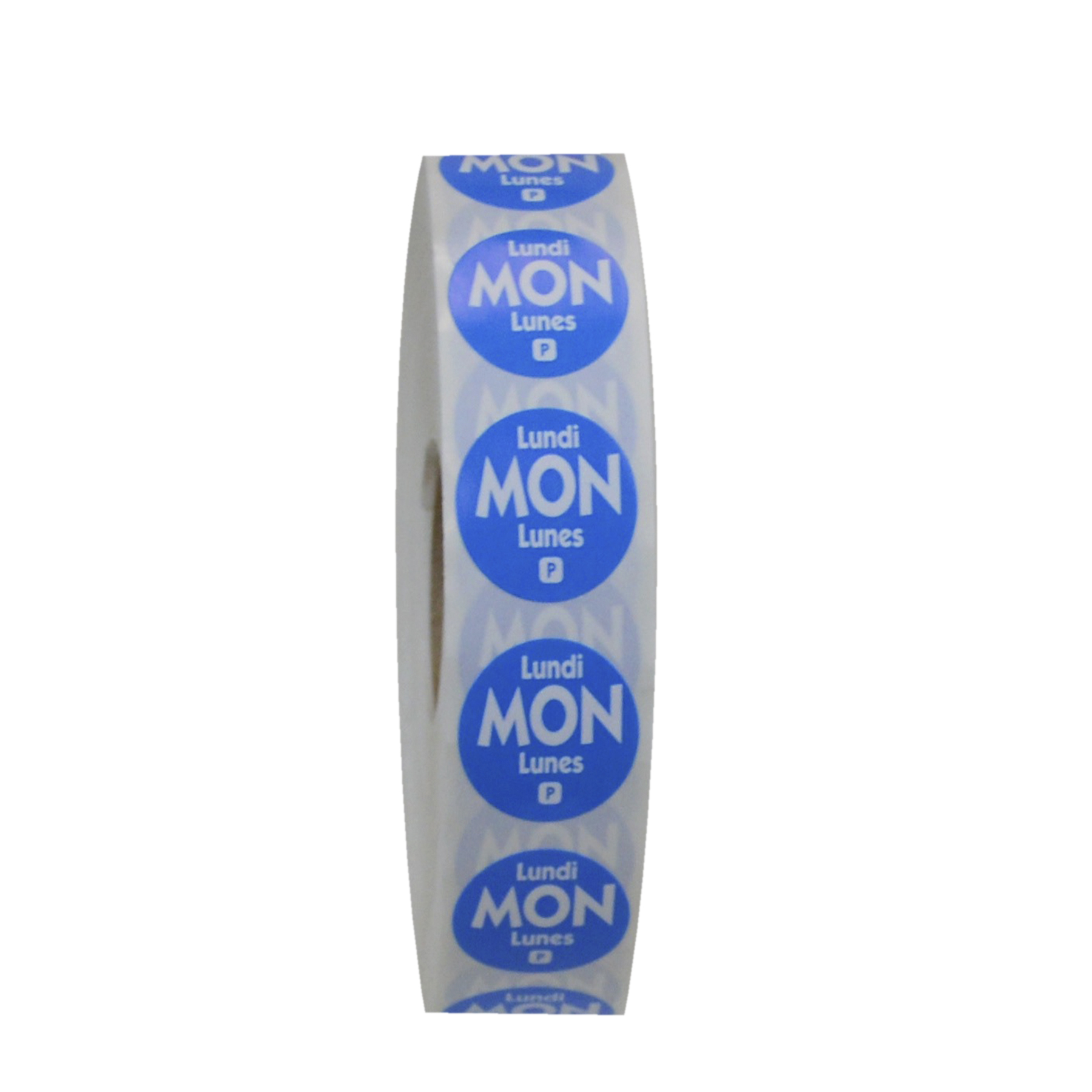 Ncco Dateit Blue Trilingual Permanent Label, Monday, 0.75 Inch Circle -- 2000 Per Case