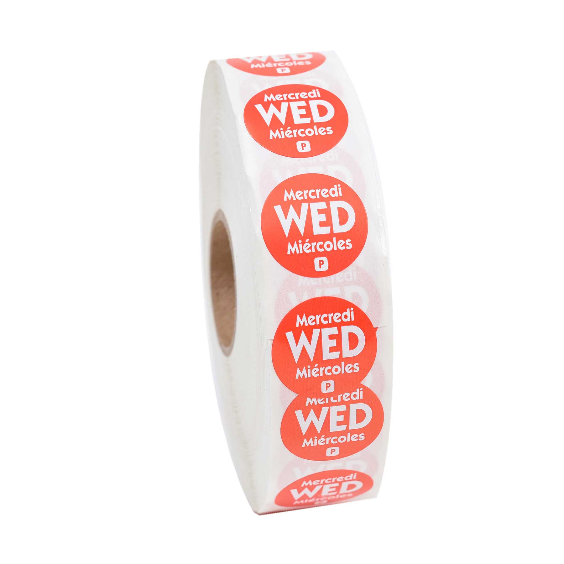 Ncco Dateit Red Trilingual Permanent Label, Wednesday, 0.75 Inch Circle -- 2000 Per Case