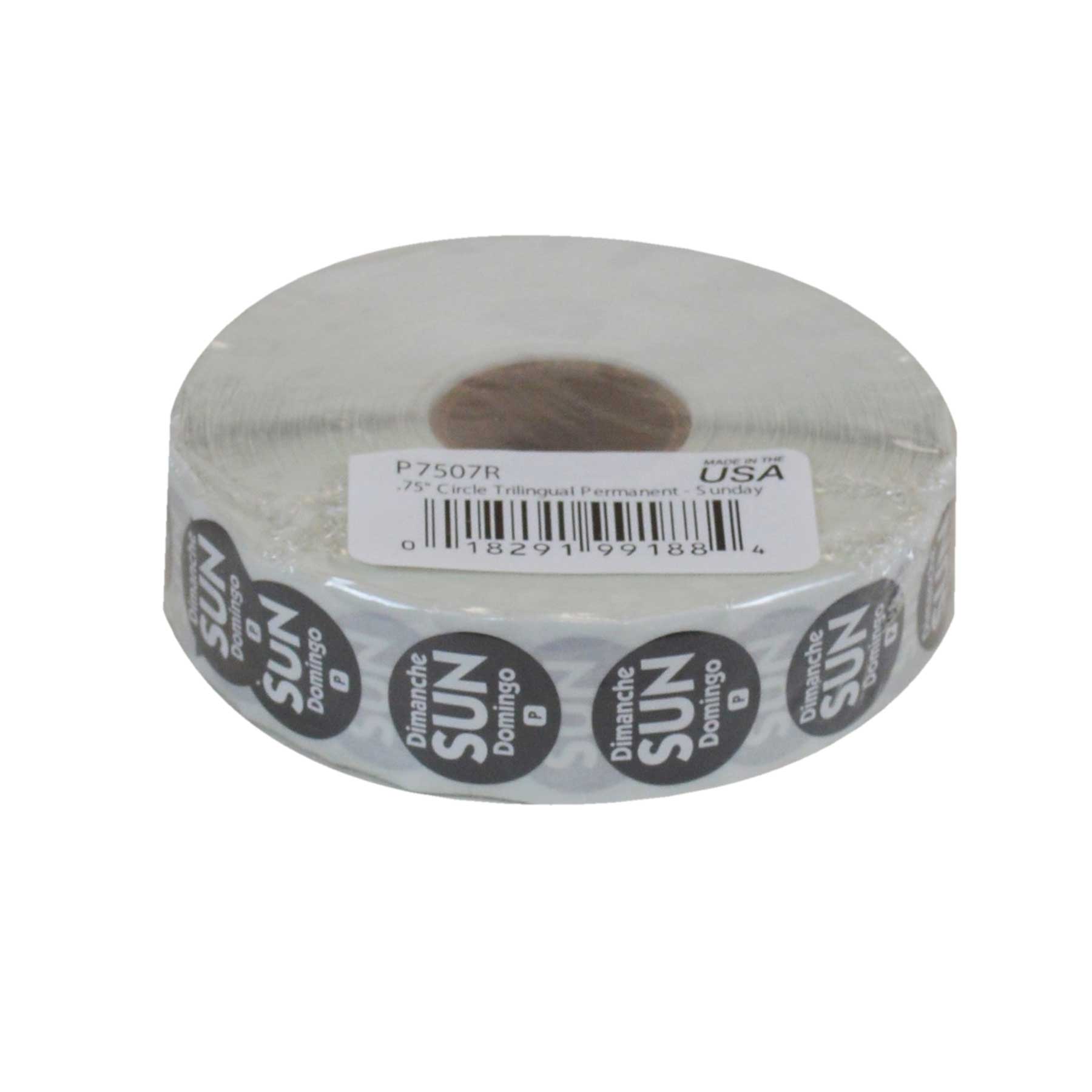 Ncco Dateit Black Trilingual Permanent Label, Sunday, 0.75 Inch Circle -- 2000 Per Case