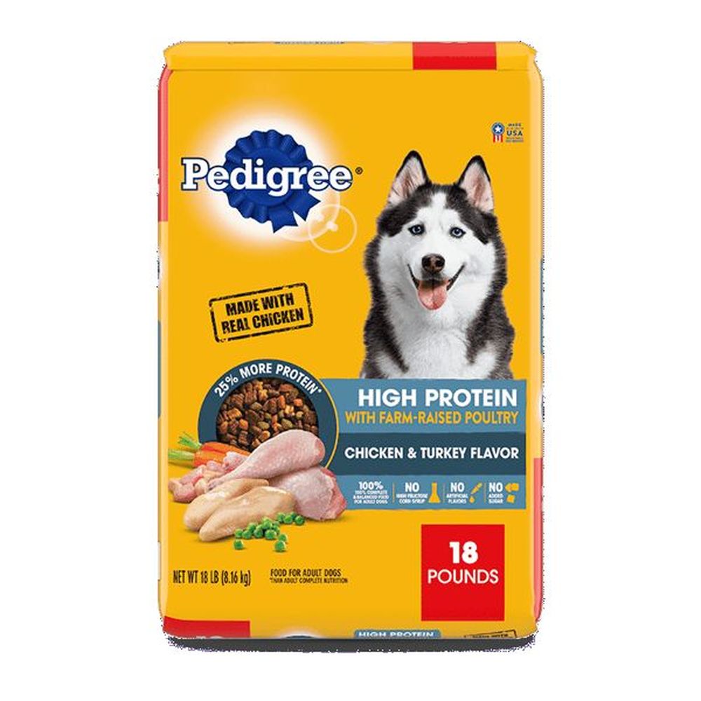 Pedigree High Protein Chicken Turkey Flavor Adult Dry Dog Food 18 lbs