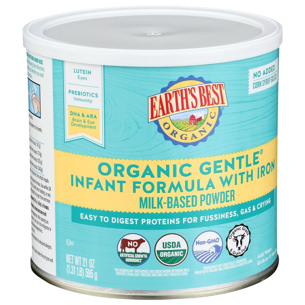 Earths Best Organic Gentle Infant Formula with Iron Milk-Based Powder, 21 Ounce -- 4 per case