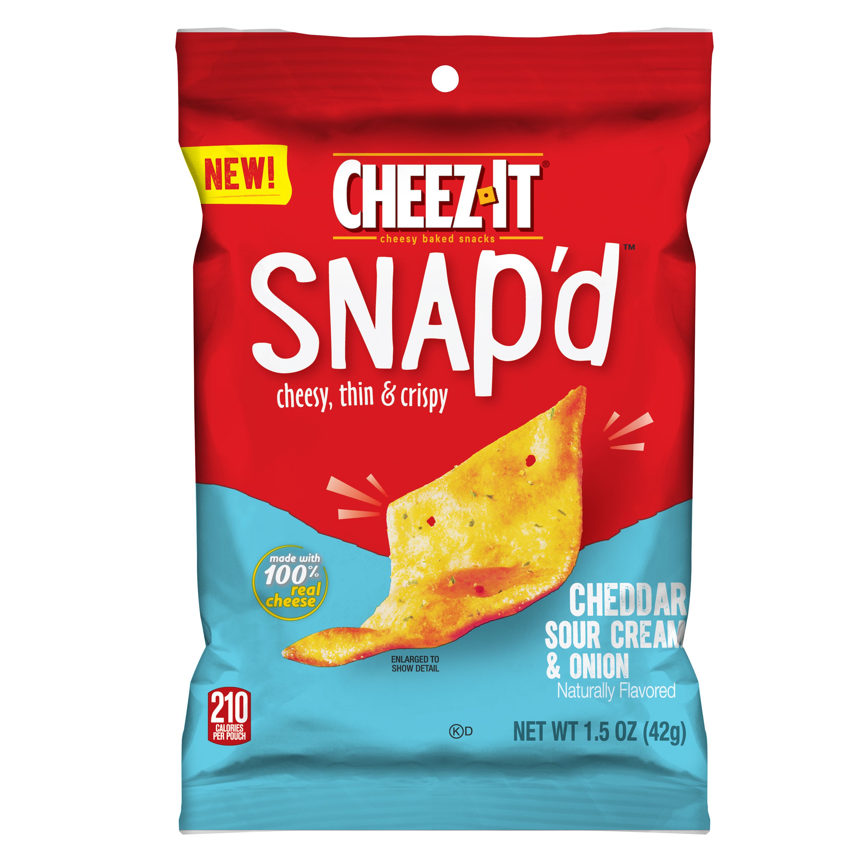 Cheez-it Snap'd Crackers, Cheddar Sour Cream and Onion, 2.2 oz Pouch, 6/Pack