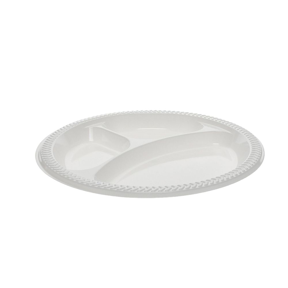 Pactiv Meadoware White Plastic 3 Compartment Plate, 9 Inch -- 400 Per Case