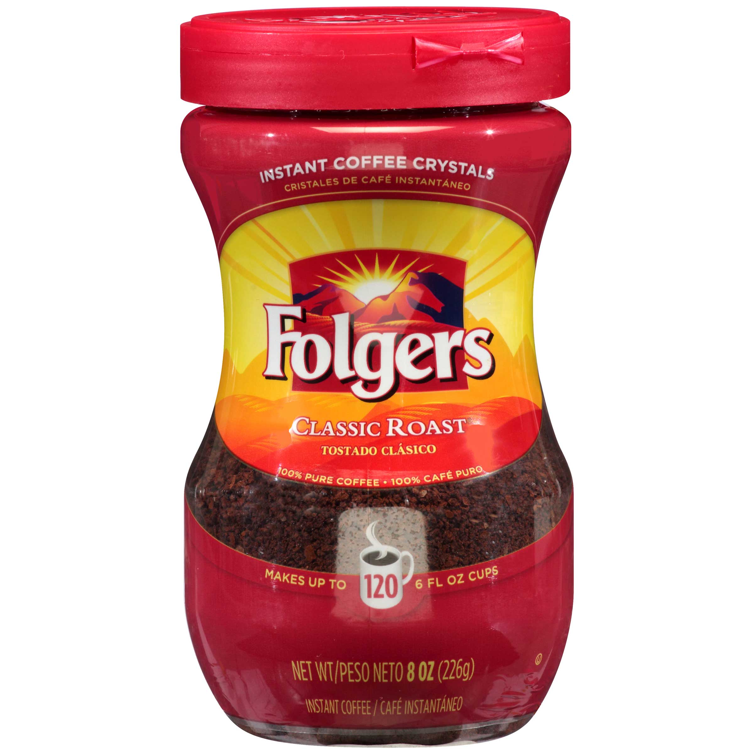 Folgers Classic Roast Caffeinated Instant Coffee Crystals 8 Ounce 6 per case