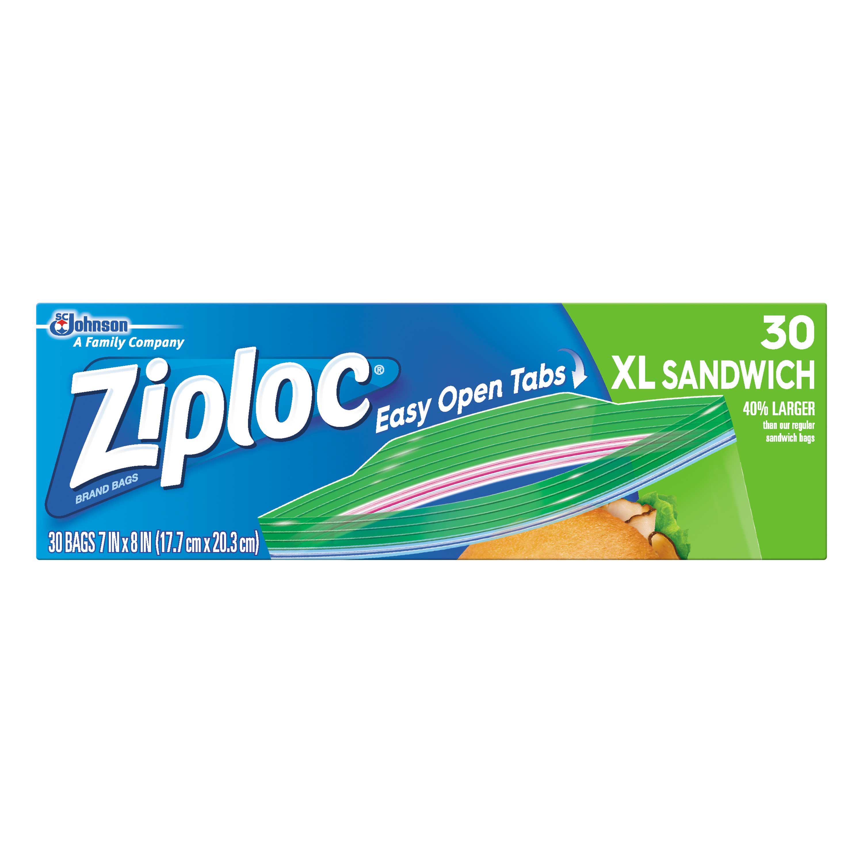 Ziploc Easy Open Tabs Extra Large Sandwich Bag, 30 Count -- 12 Per Case