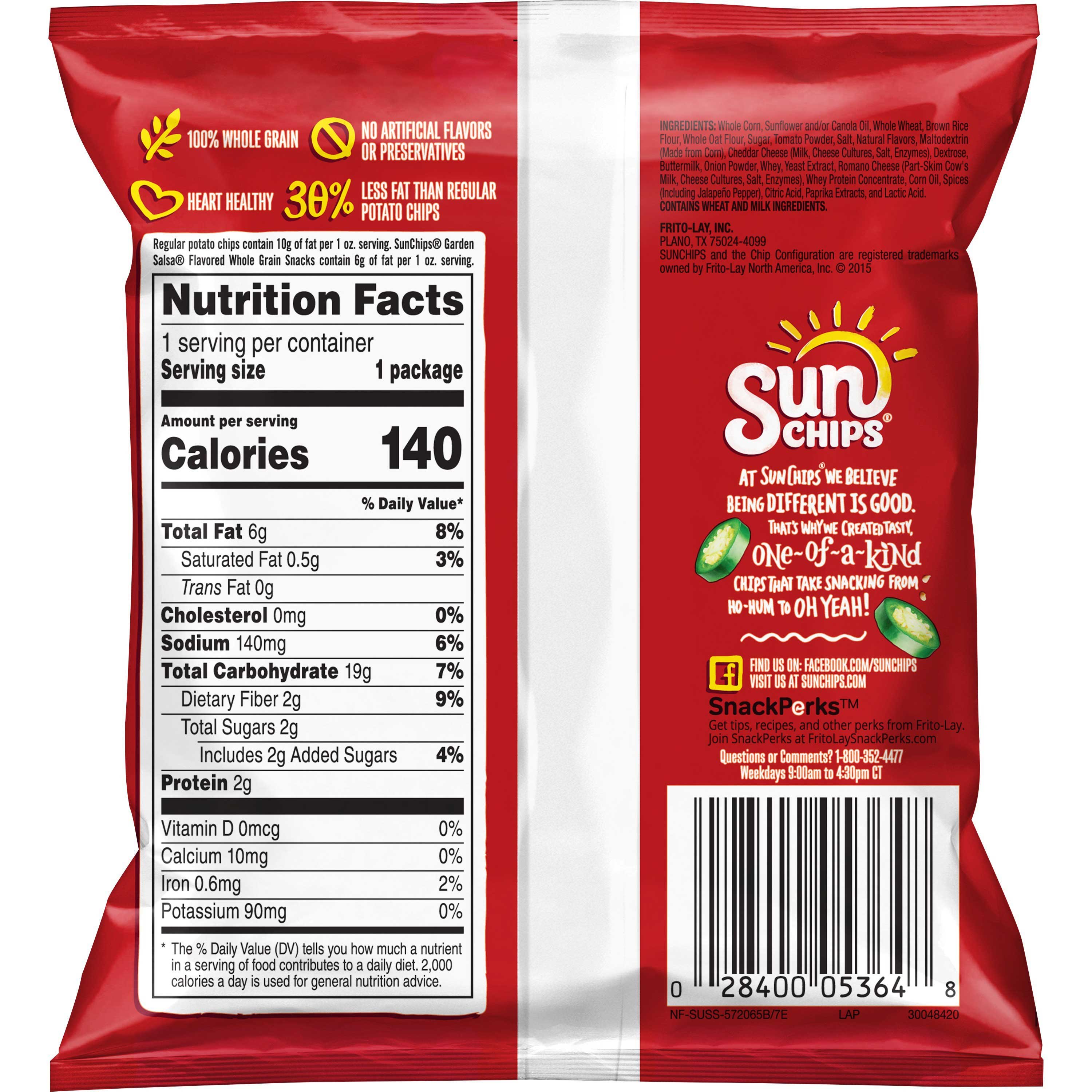 Sun Chips Garden Salsa Whole Grain Snacks, 1 Ounce -- 104 Per Case
