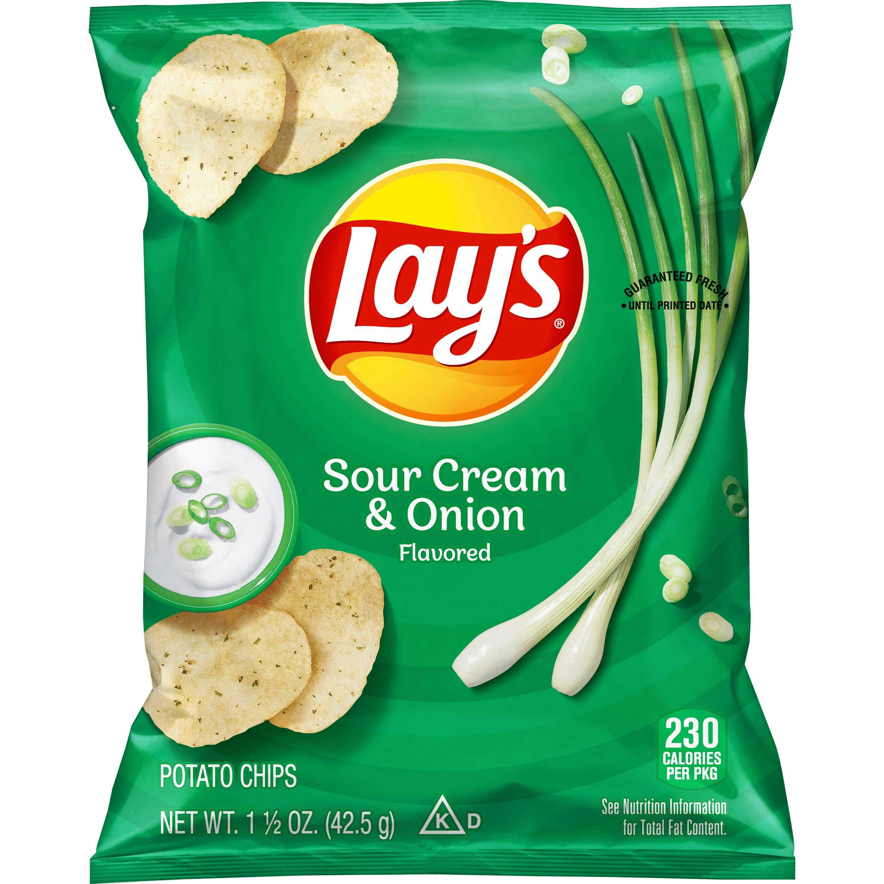 Lays Potato Chips Sour Cream and Onion Single Serve, 1.5 Ounce -- 64 per case.