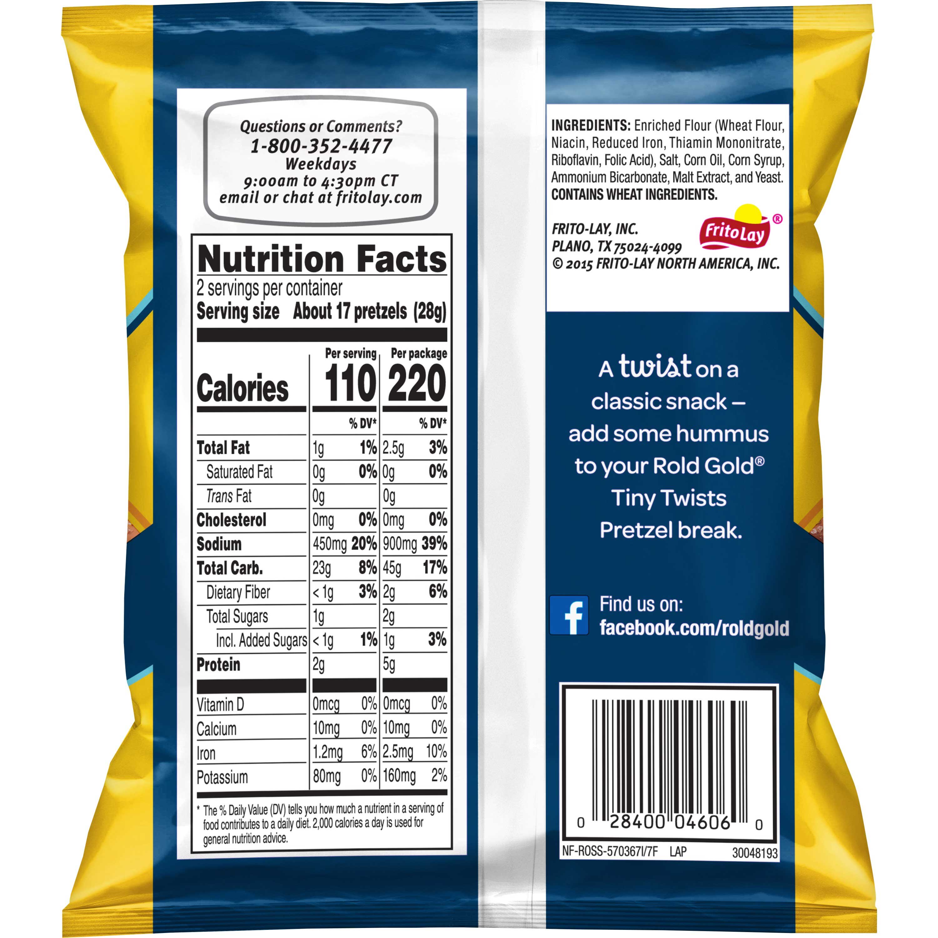 Rold Gold Classic Single Serve Tiny Twists Pretzels, 2 Ounce -- 64 Per Case