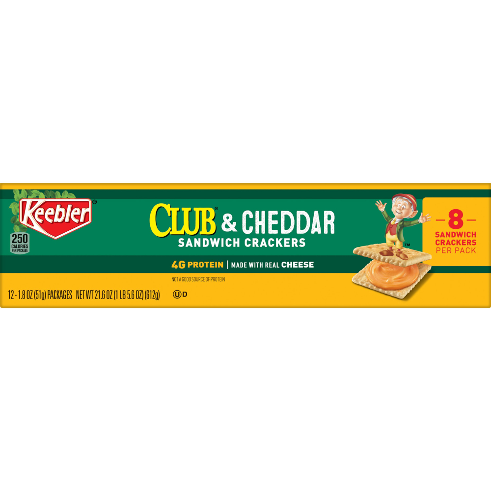Sandwich Cracker, Club and Cheddar, 8 Cracker Snack Pack, 12/Box