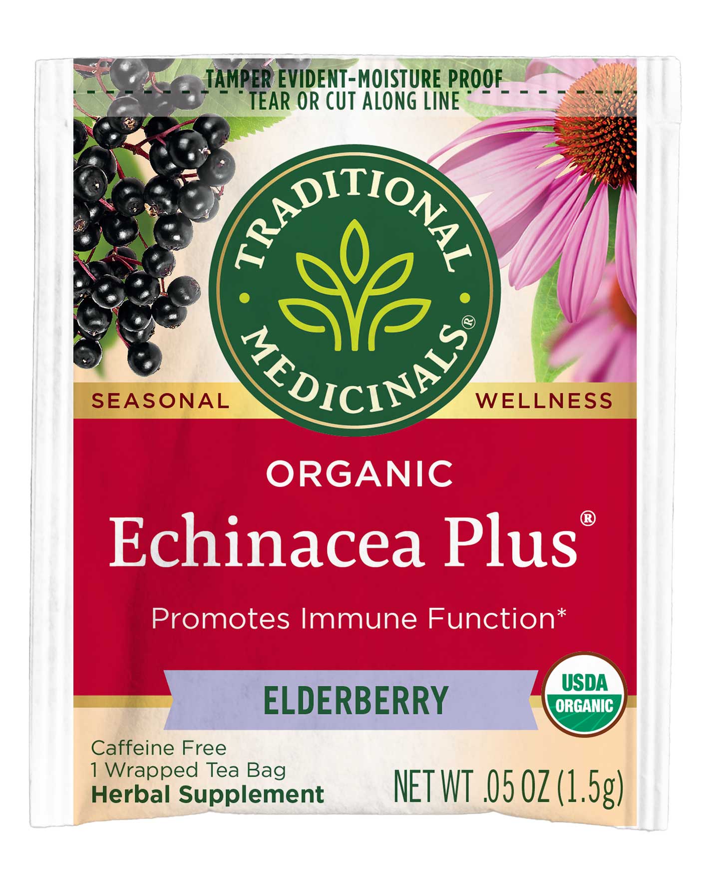 Traditional Medicinals Organic Echinacea Elder Tea, 16 Bags Count -- 6 Per Case
