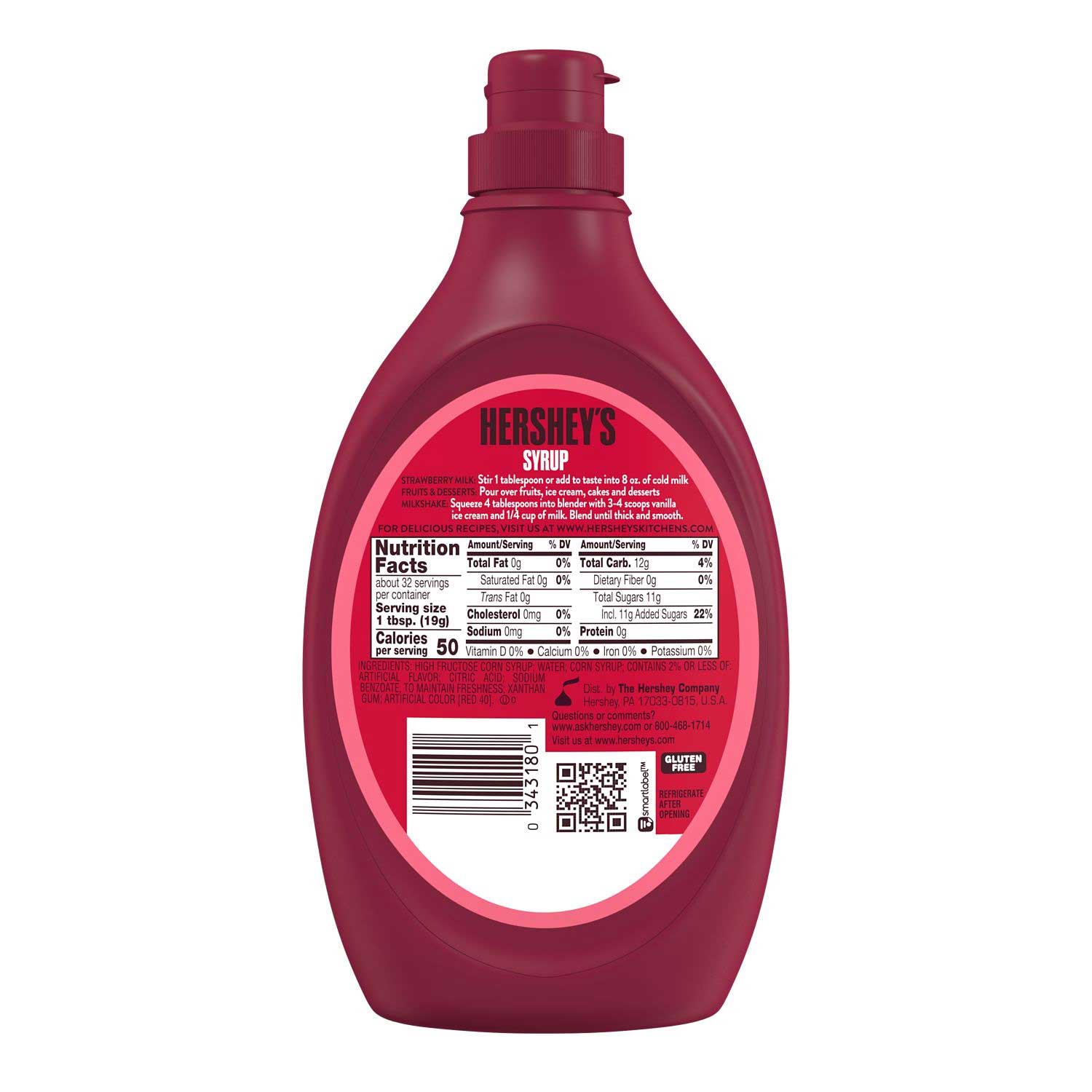 Hershey's Strawberry Flavored Syrup, 22 Ounce Bottle