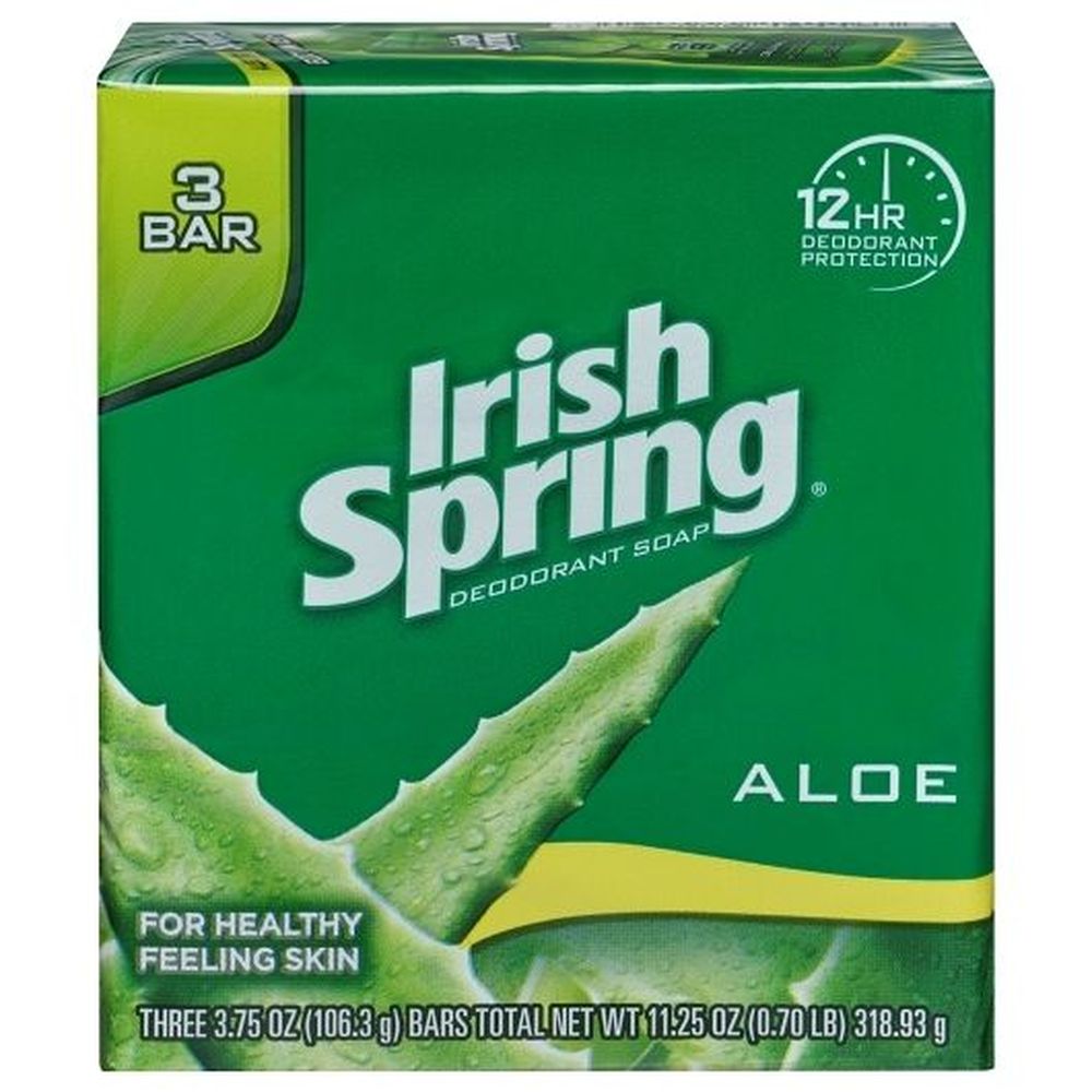 Irish Spring Aloe Deodorant Bar Soap, 11.25 Ounce, 3 Count -- 18 Per Case