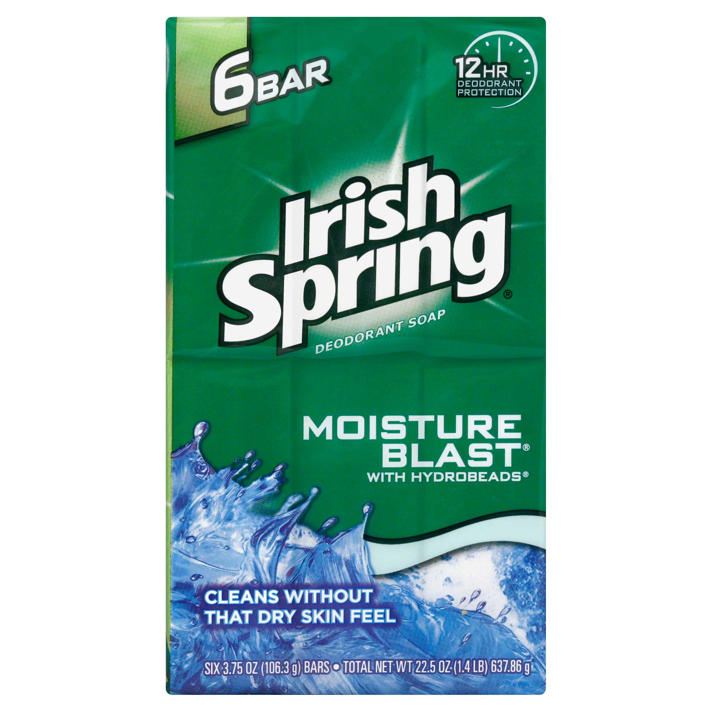 Irish Spring Moisture Blast Deodorant Bar Soap, 22.5 Ounce, 6 Count -- 12 Per Case
