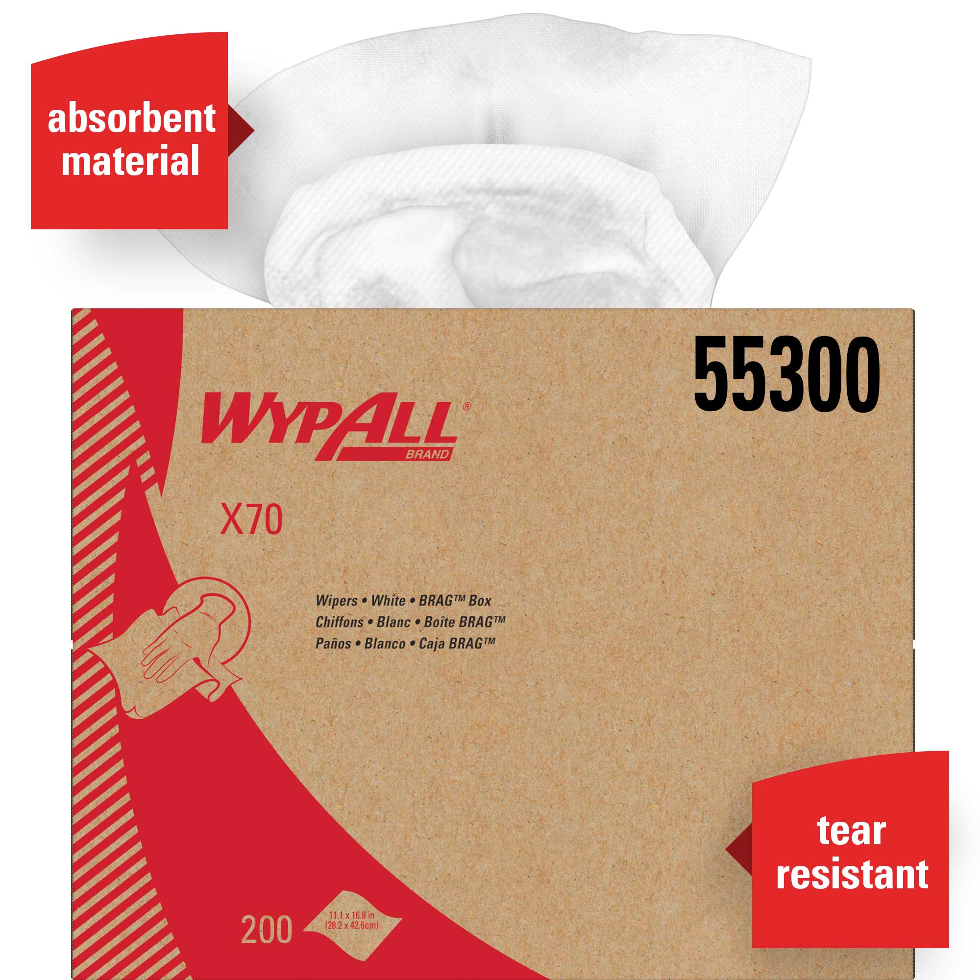 WypAll Brag Box White X70 Extended Use Reusable Cloth 200 per pack