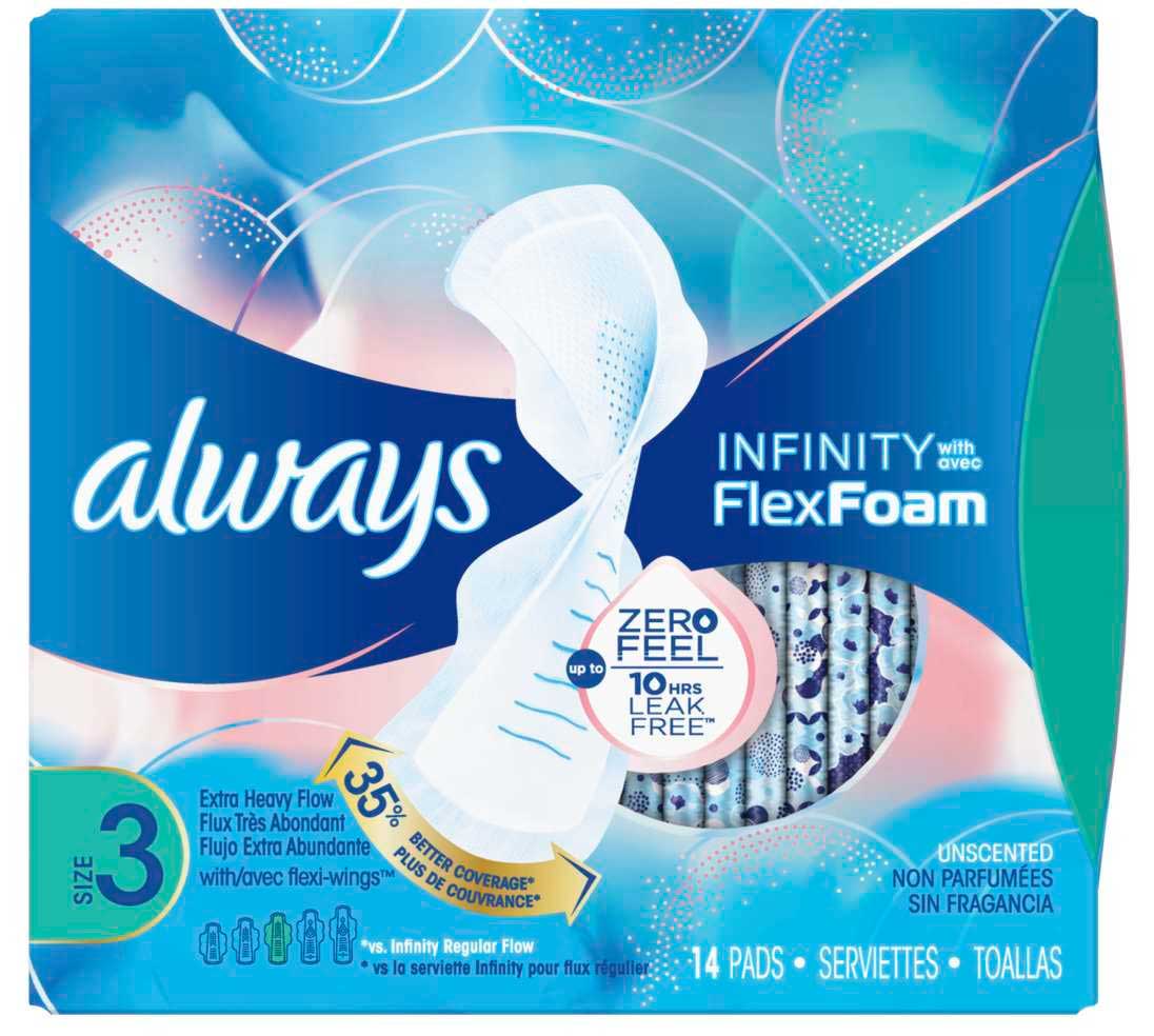 Always Pads Size 2 Infinity With Flex Foam 14 Count Heavy Flow (2 Pack)