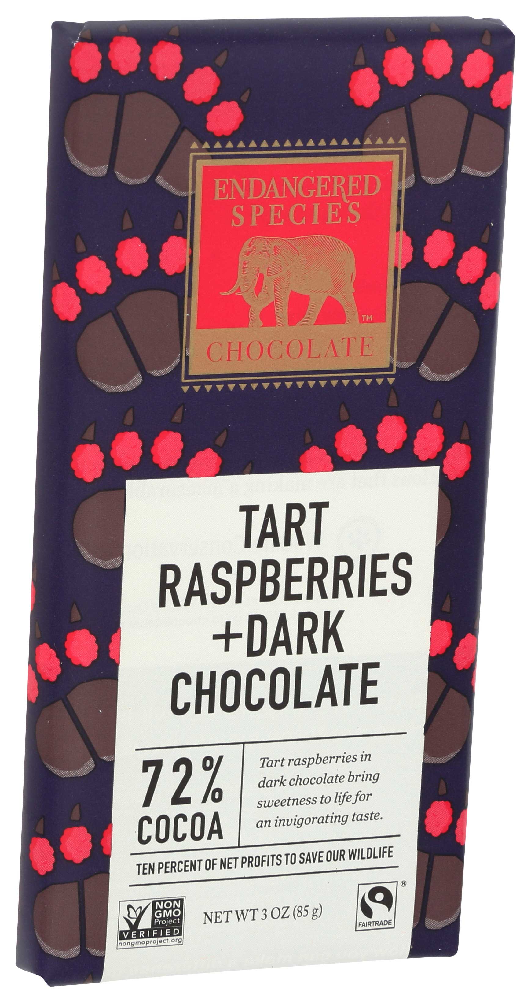 Endangered Species Chocolate Dark Chocolate With Raspberry Bar, 3 Ounce -- 12 Per Case