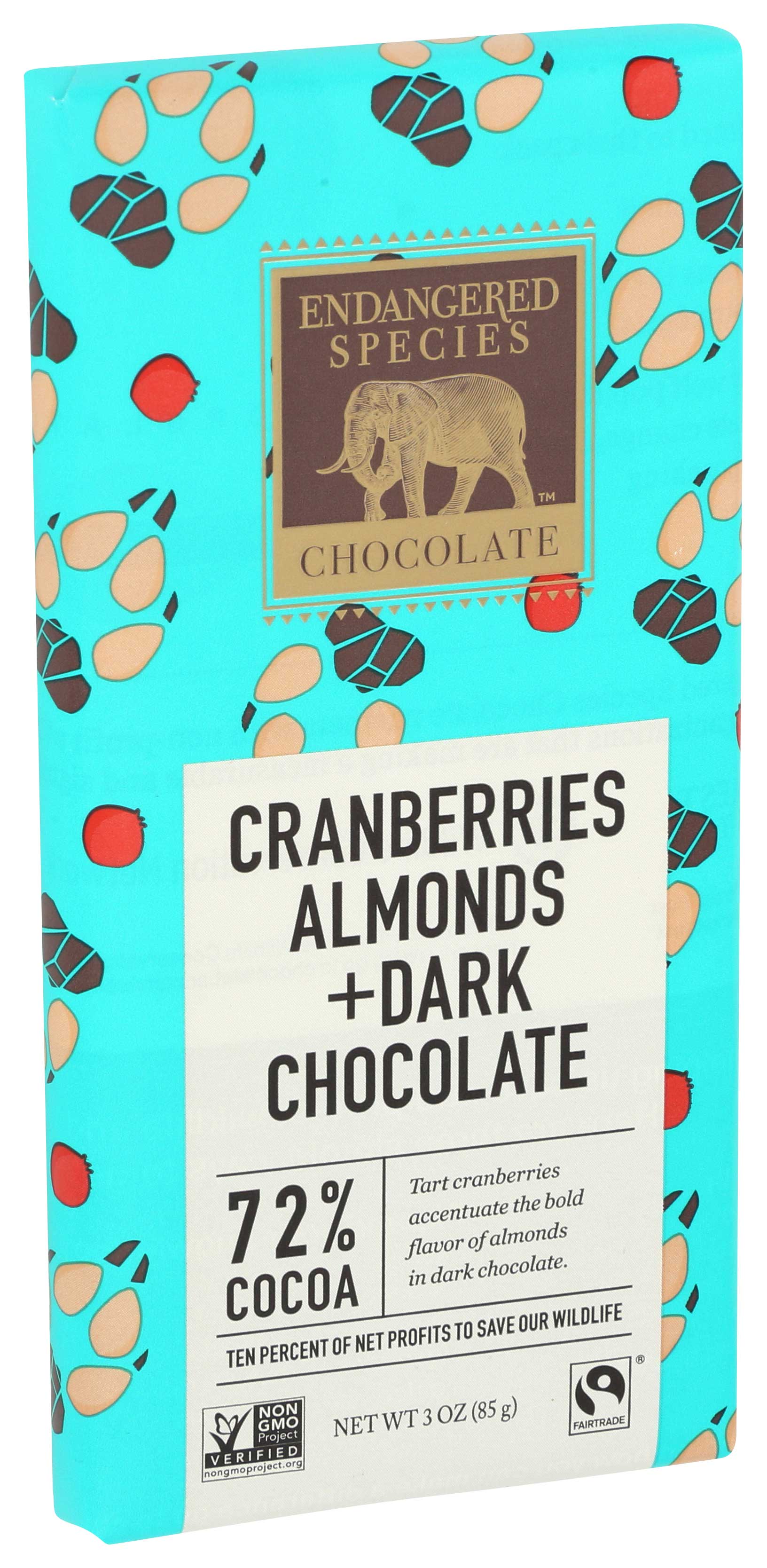 Endangered Species Chocolate Dark Chocolate With Cranberry And Almond Bar, 3 Ounce -- 12 Per Case