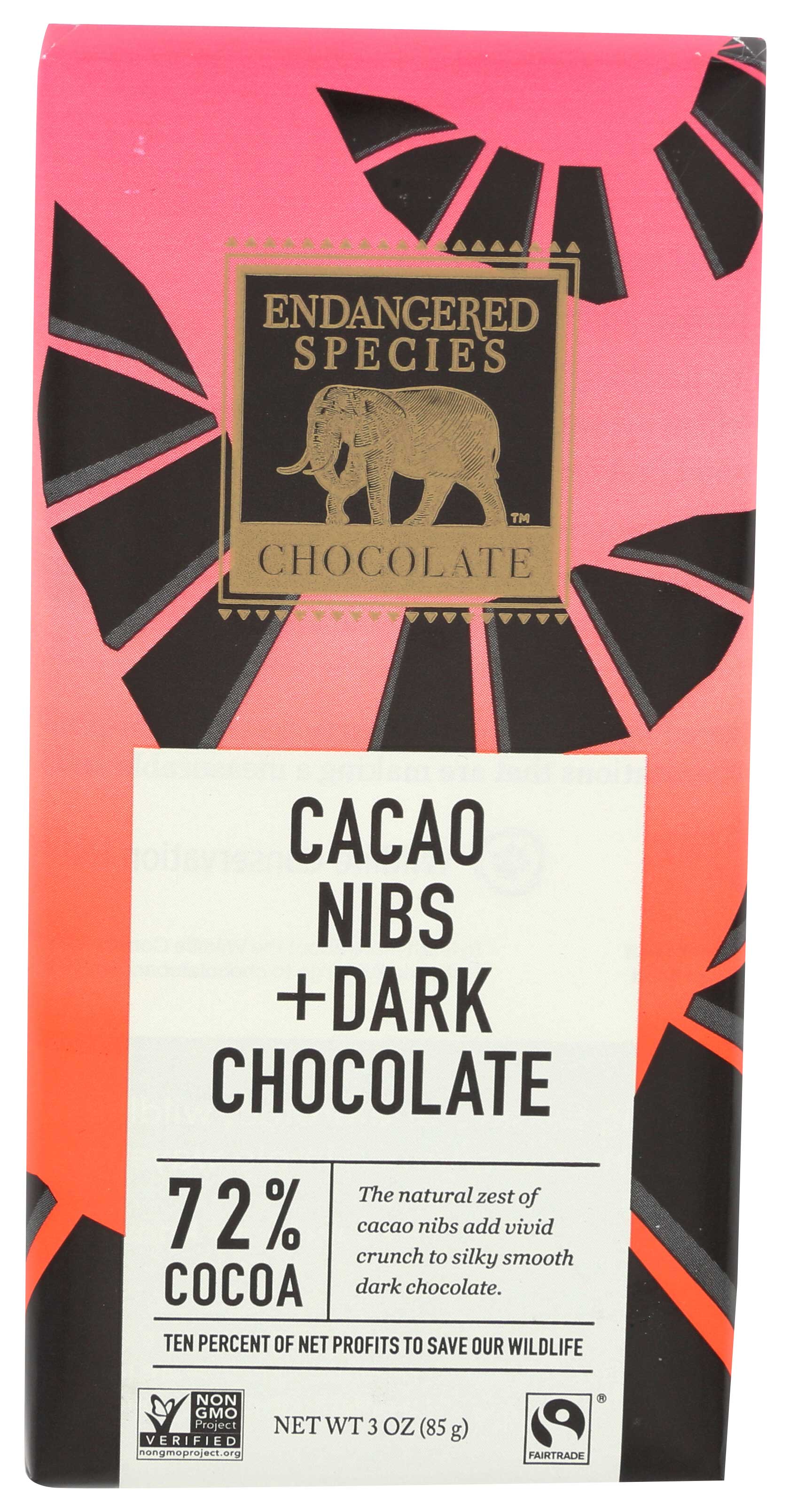 Endangered Species Chocolate Dark Chocolate With Cocoa Nibs Bar, 3 Ounce -- 12 Per Case
