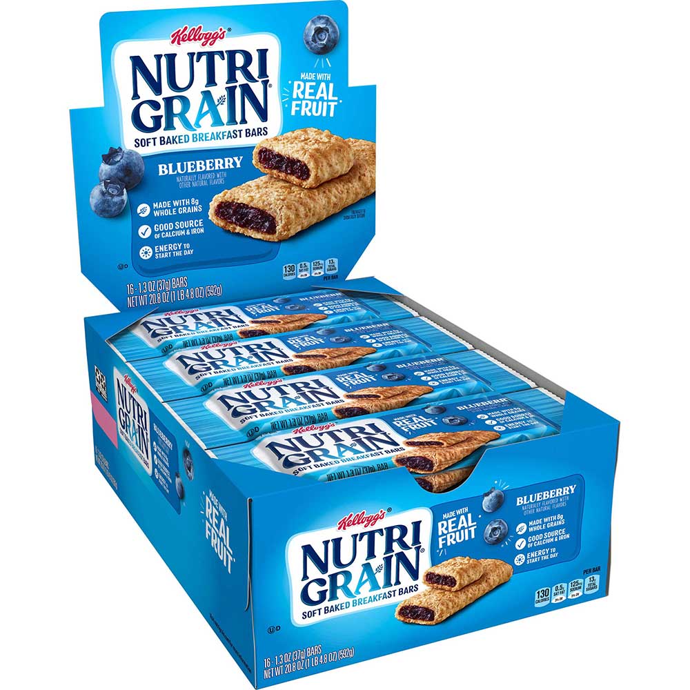 Nutri-Grain Soft Baked Breakfast Bars, Blueberry, Indv Wrapped 1.3 oz Bar, 16/Box