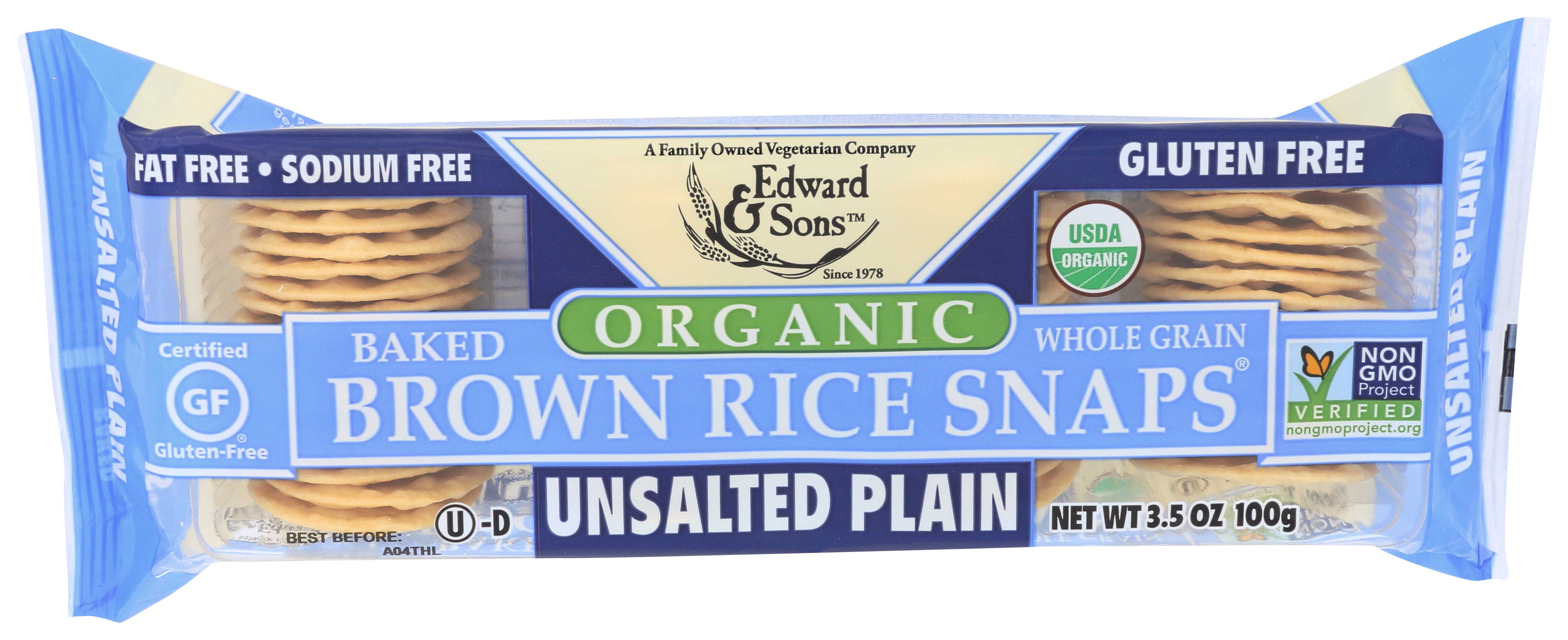 Edward & Sons Organic Brown Rice Unsalted Snap Cracker, 3.5 Ounce -- 12 Per Case