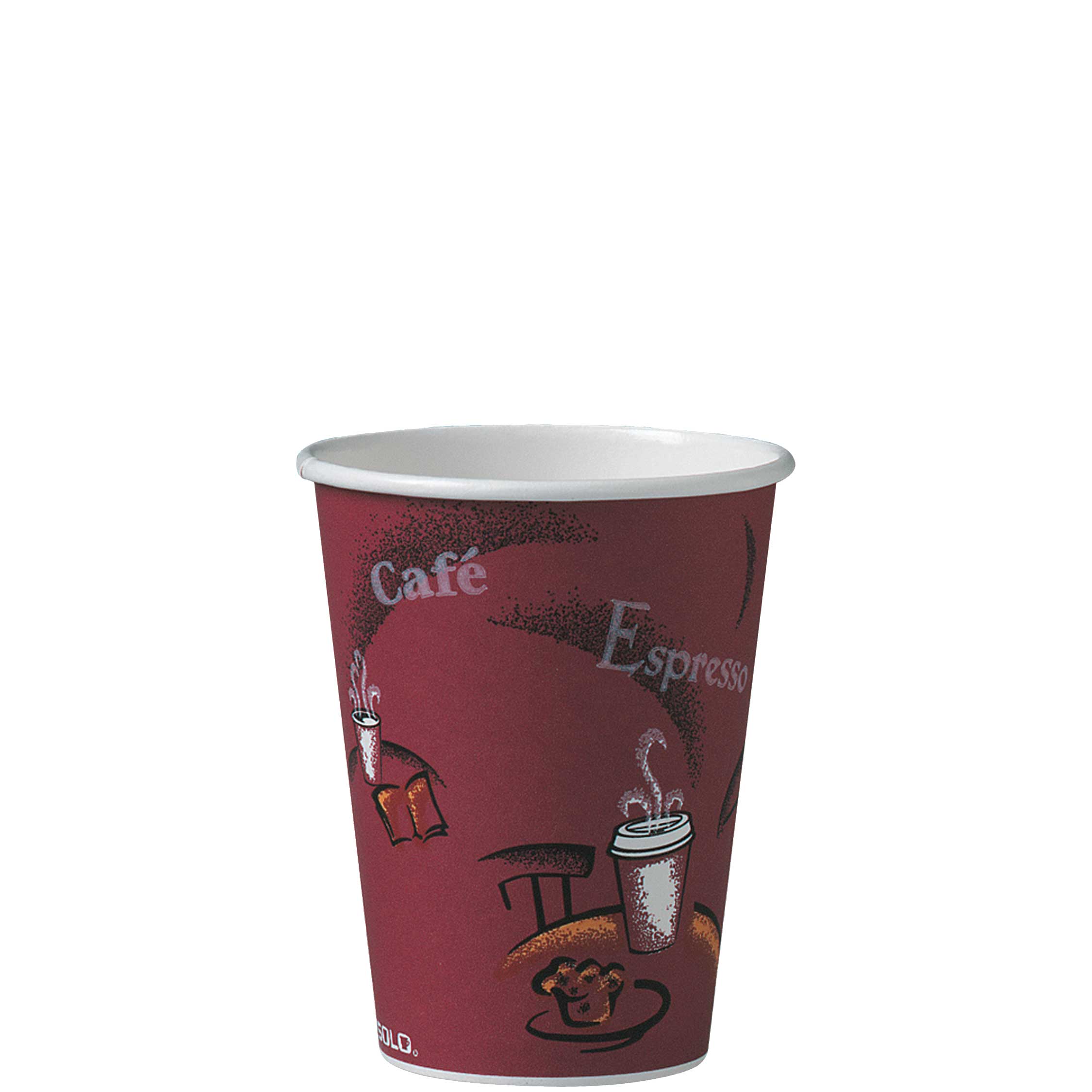 Paper Hot Drink Cups in Bistro Design, 8 oz, Maroon, 50/Bag, 20 Bags/Carton Paper Hot Drink Cups in Bistro Design, 8 oz, Maroon, 50/Bag, 20 Bags/Carton