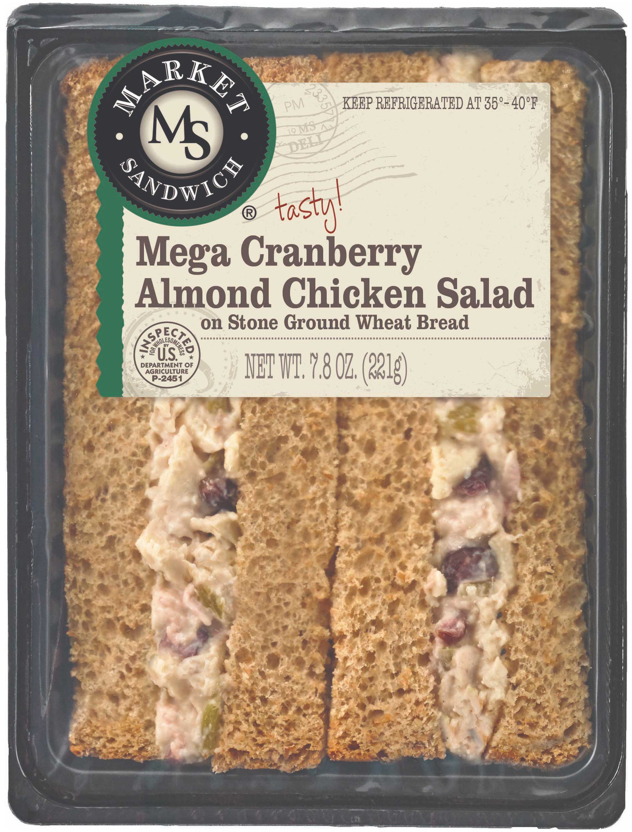 Market Stone Ground Wheat Bread Mega Cranberry Almond Chicken Salad Sandwich, 7.8 Ounce -- 8 per case.