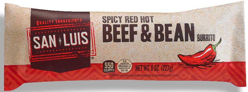 Deli Express San Luis Spicy Red Hot Beef and Bean Burrito, 8