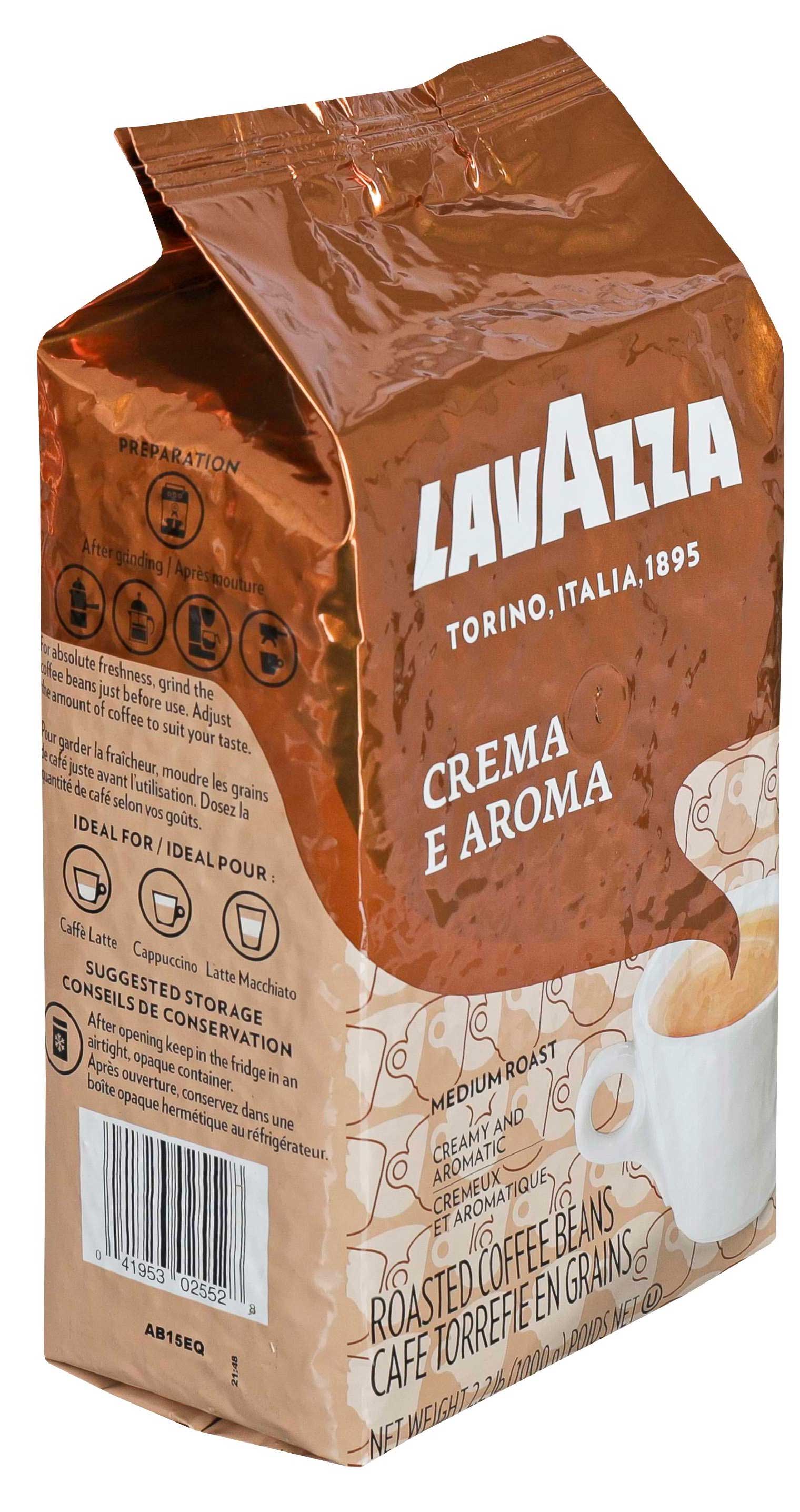 Lavazza Roasted Coffee Beans Crema E Aroma 2.20 lbs Pack of 6