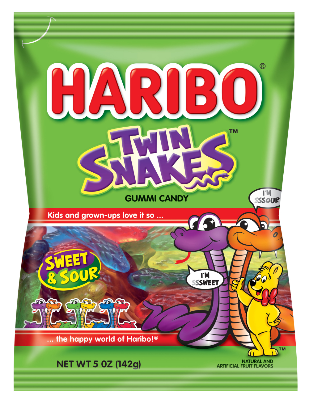 Haribo Twin Snakes Sweet and Sour Gummy Candy 5 Ounce 12 per case