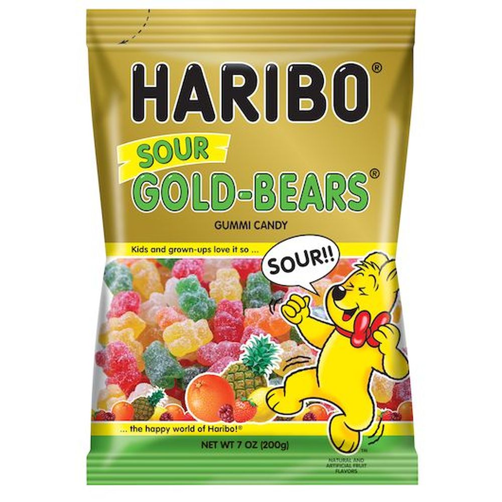 Haribo Sour Goldbears Gummy Candy, 7 Ounce Peg Bag -- 10 per case